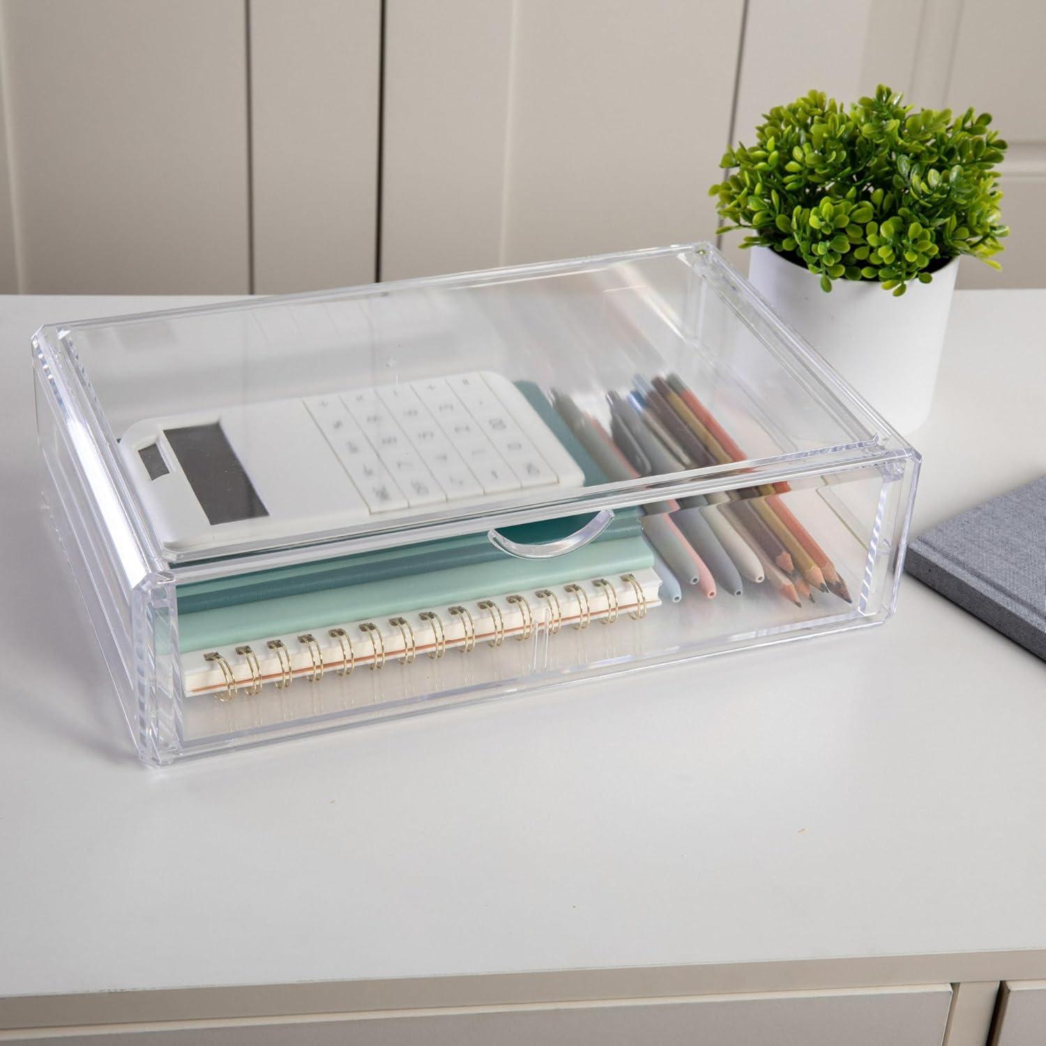 Thomas Martha Stewart Plastic Stackable Office Desktop Organizer Box with Drawer