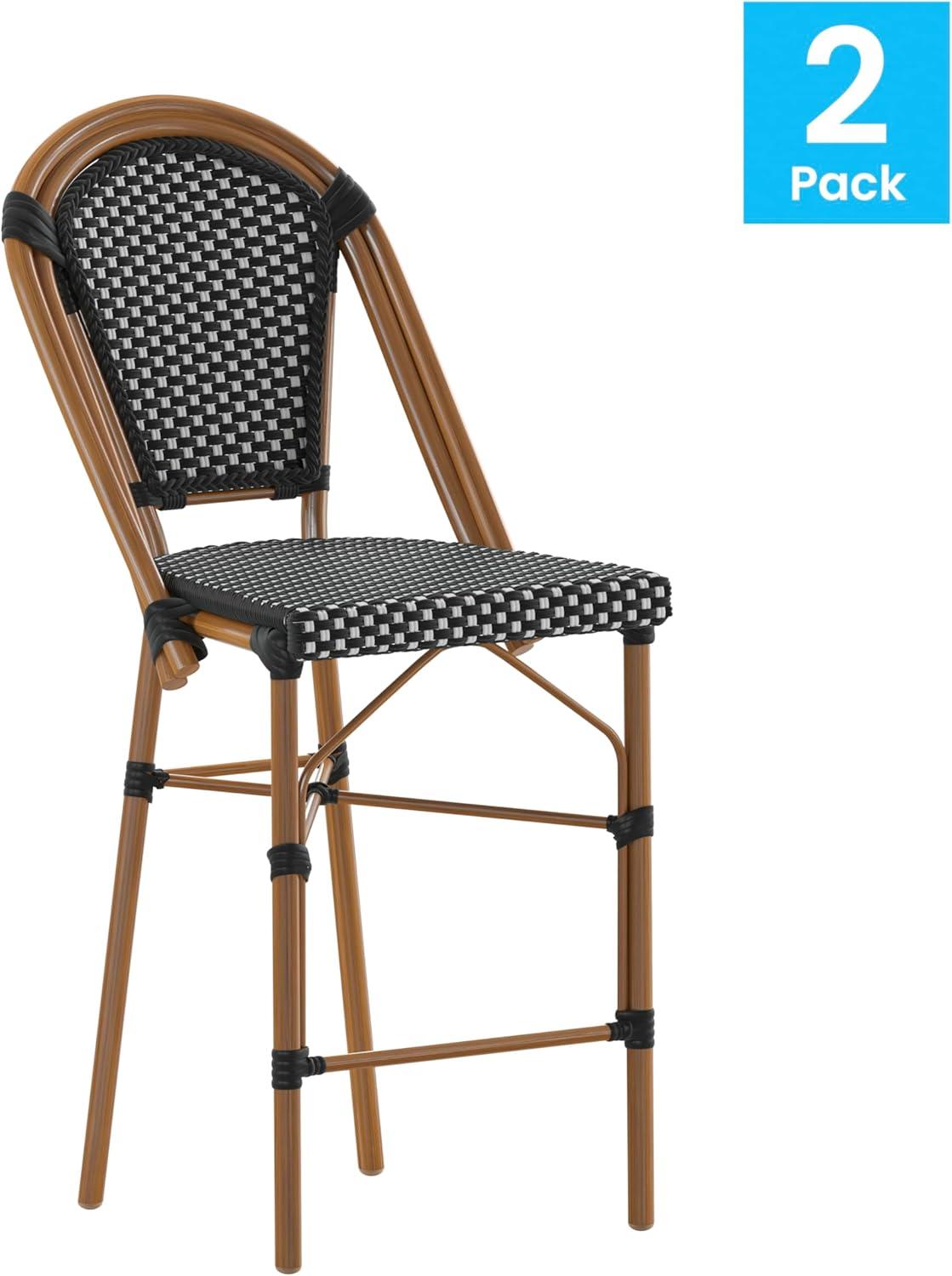 Emma and Oliver Set of Two 26" High Stacking French Bistro Counter Stools with PE Seat and Back and Metal Frames for Indoor/Outdoor Use