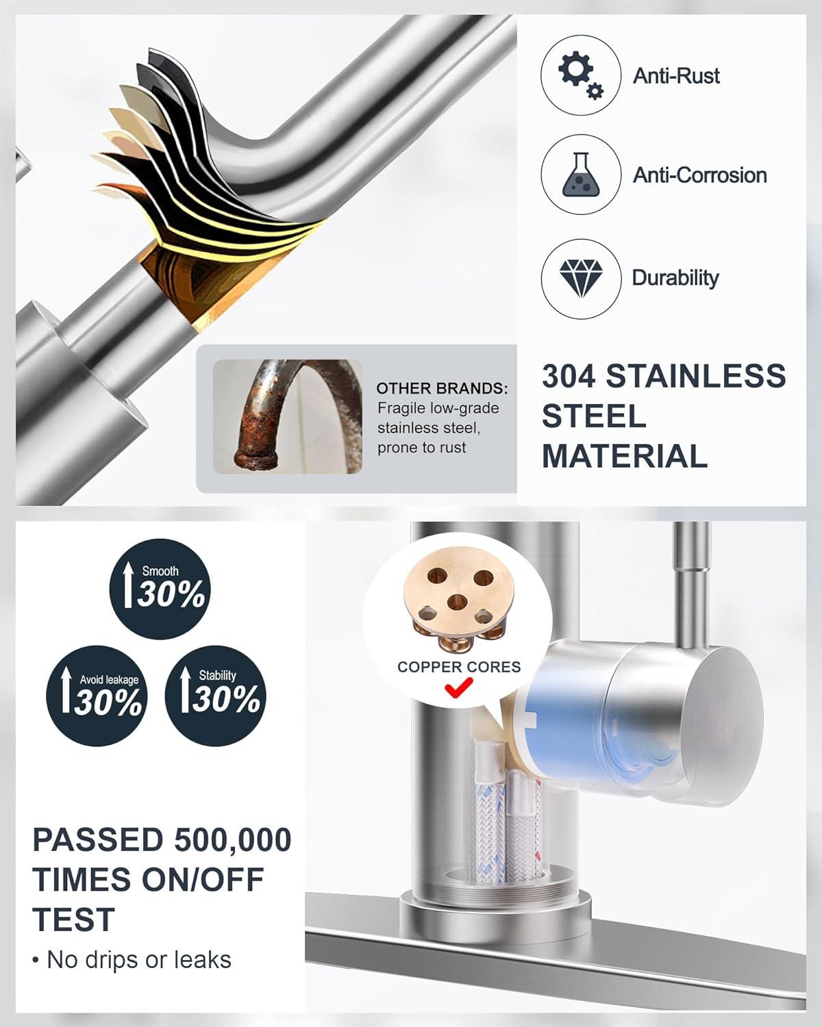 ARCORA Automatic Smart Mobile Motion Sensor Kitchen Sink Faucet with 3 Modes Pull-Down Sprayer AR7100301-MS