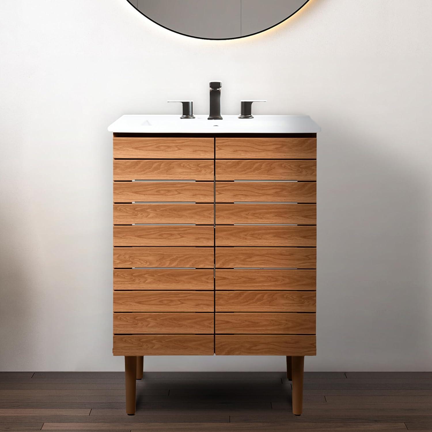 Aubert 24" Slat Modern Farmhouse 2-Shelf Bath Vanity Cabinet Only (Sink Basin not Included)