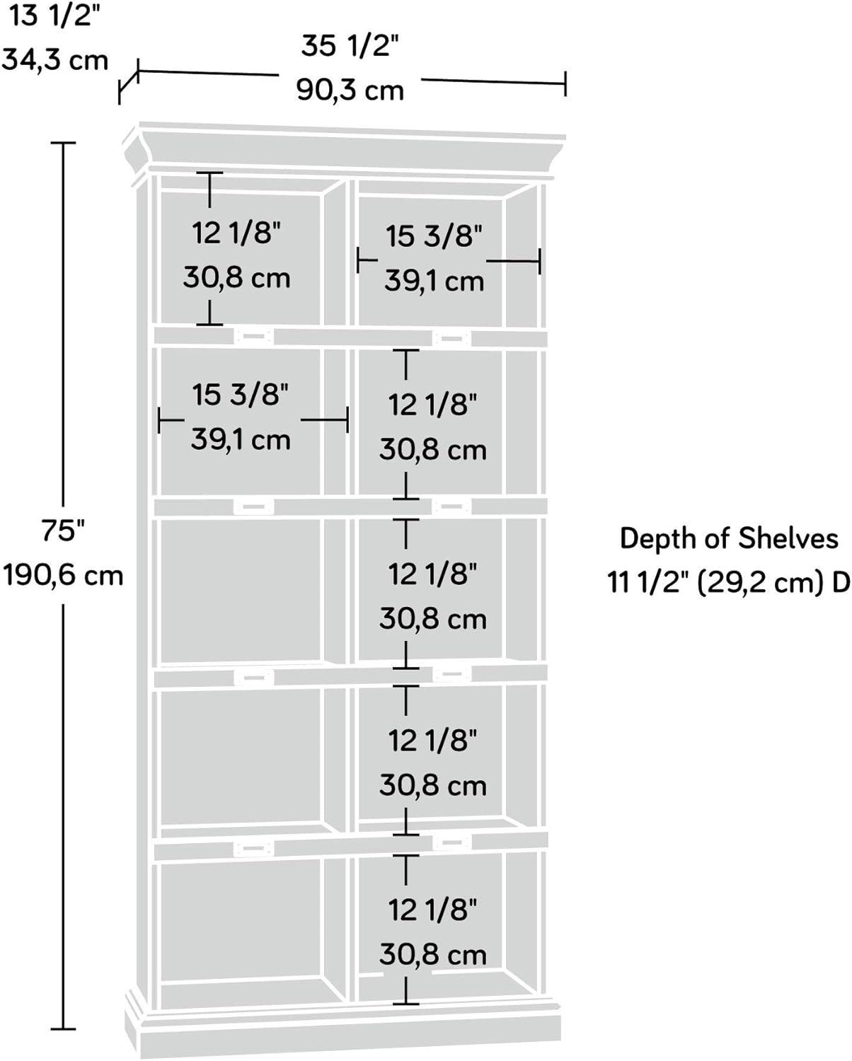 75" Barrister Lane Tall Bookcase White Plank - Sauder: Mid-Century, Wood Composite, Label Tags, Crown Moulded Top