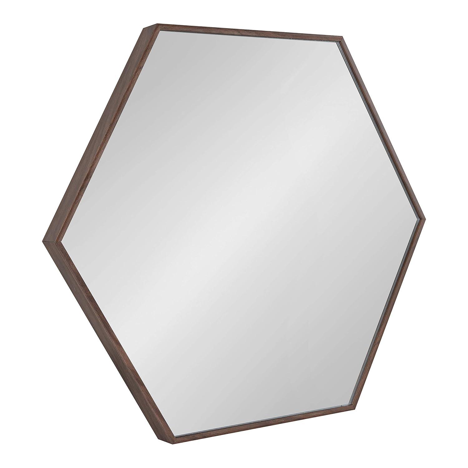 22" x 25" Rhodes Hexagon Wall Mirror Walnut Brown - Kate & Laurel: Modern Plastic Frame, No Assembly Required