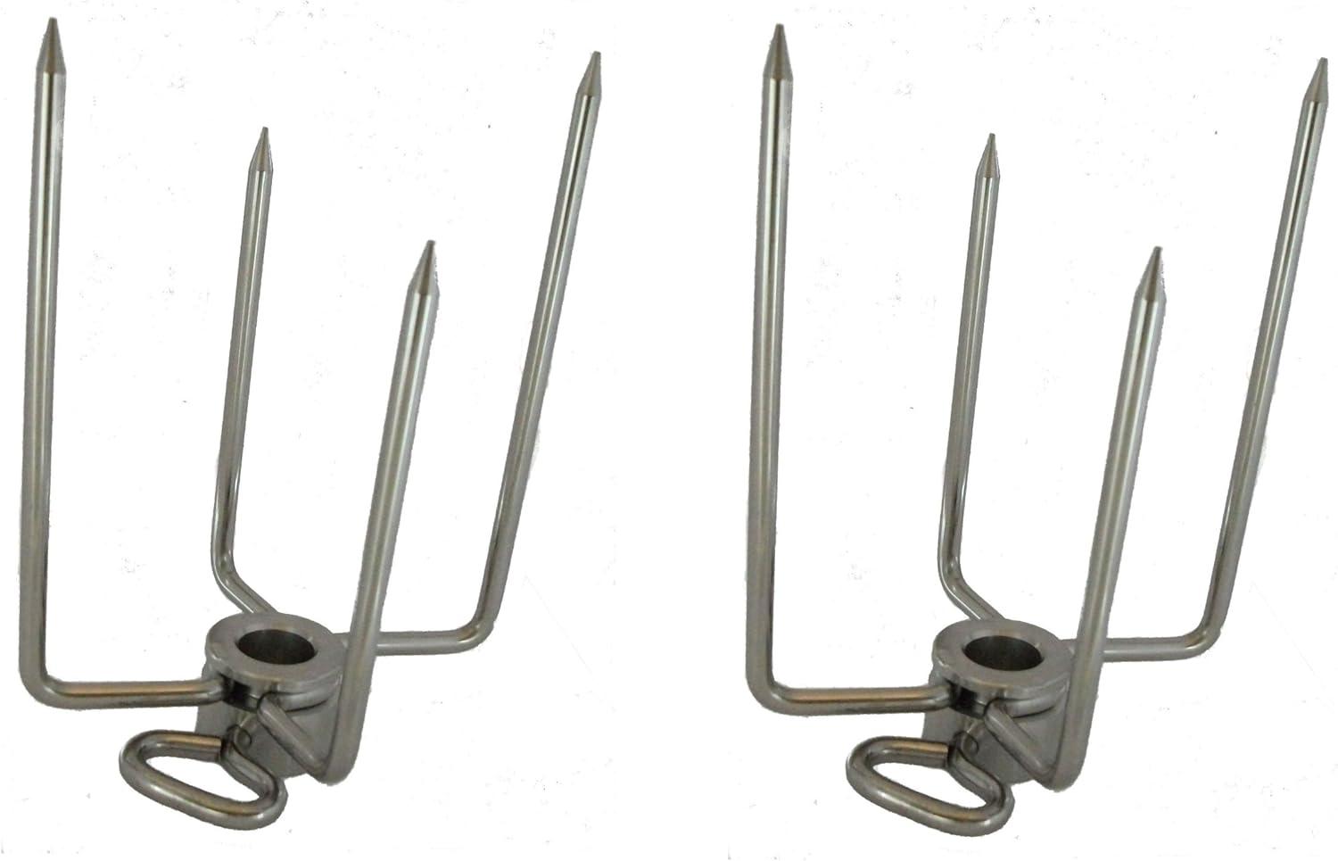 OneGrill Stainless Steel Grill Rotisserie Spit Rod Forks (Fits: 1/2 Inch Hexagon, 3/8 Inch Square, 1/2 Inch Round)