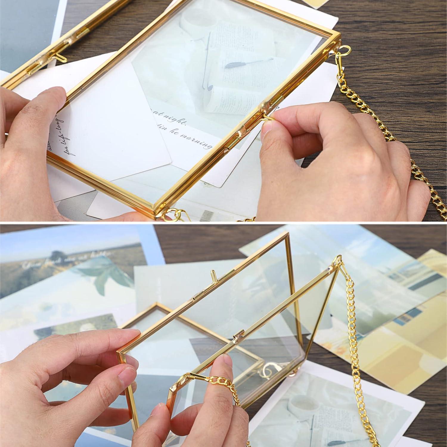 Set of 2 Gold Brass Floating Wall Hanging Frames