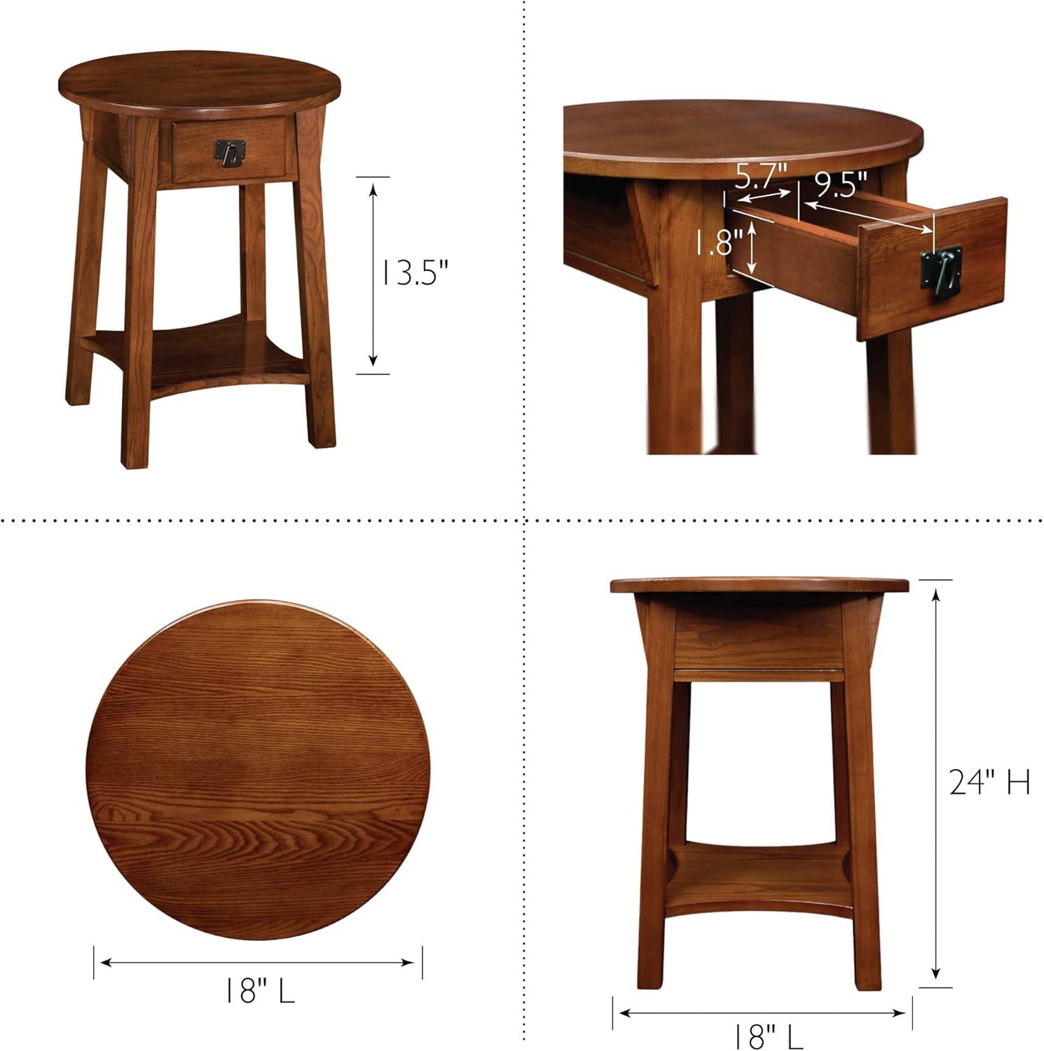 Leick Home 9056-RS Mission Round End Table with Drawer, Made with Solid Wood, Side Table for Living Room, Bedroom, and Office, Russet Finish