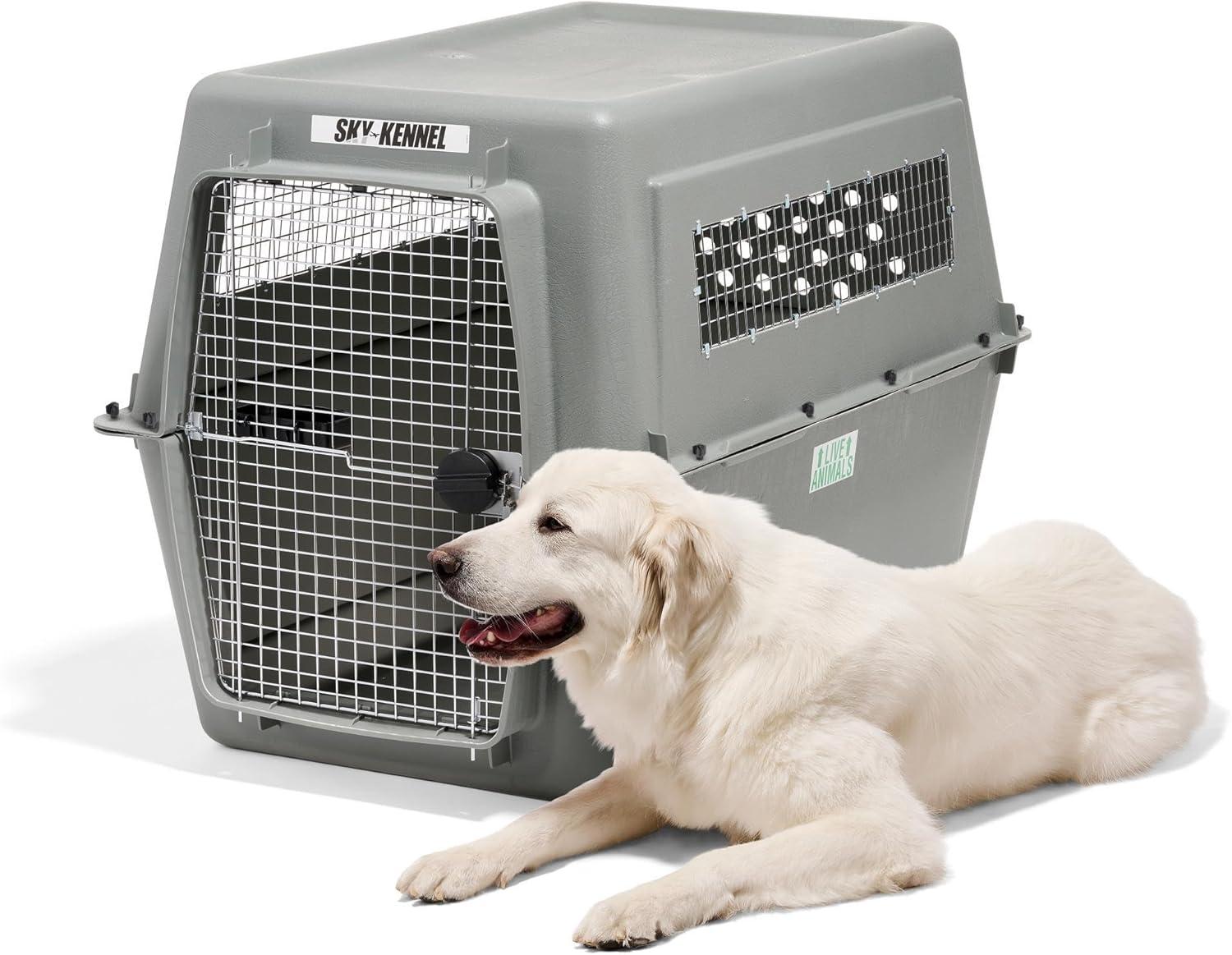 Petmate Sky Kennel IATA Airline Friendly Dog Crate Plastic Travel Pet Carrier, Jumbo XXL 48" for Dogs 90-125 lb, Gray