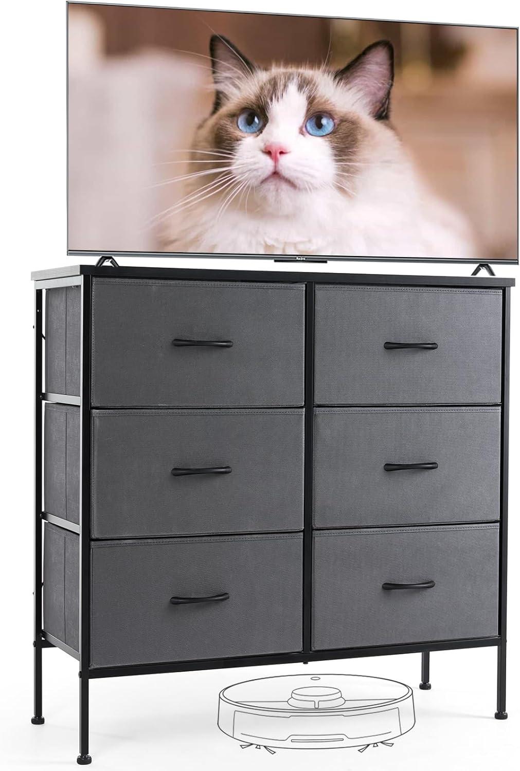 Dresser for Bedroom 6 Drawers Wide Fabric Storage Units Chest of Drawers for Bedroom with Metal Frame and Wooden Top for TV