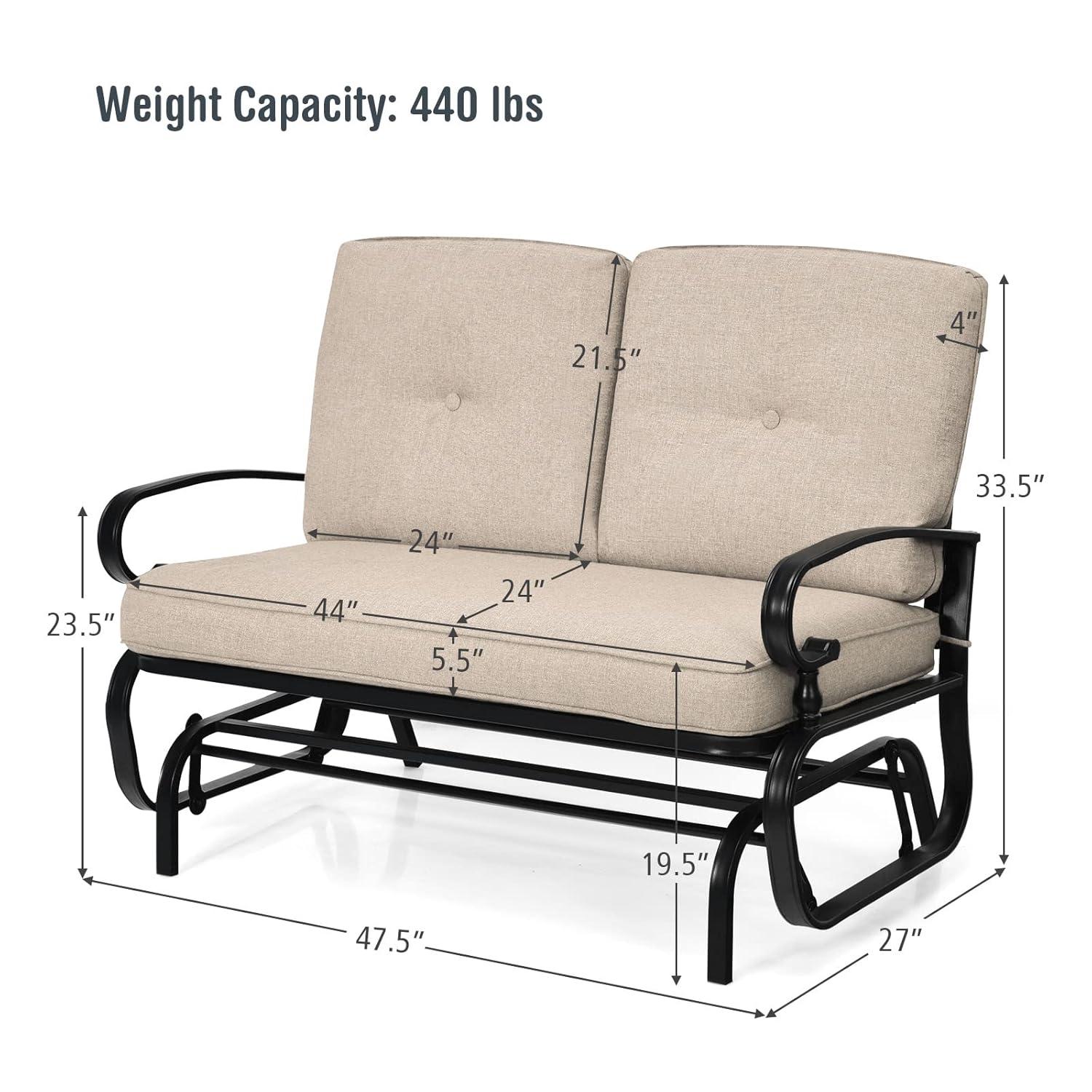 Costway 2-Person Outdoor Swing Glider Chair Bench Loveseat Cushioned Sofa Beige