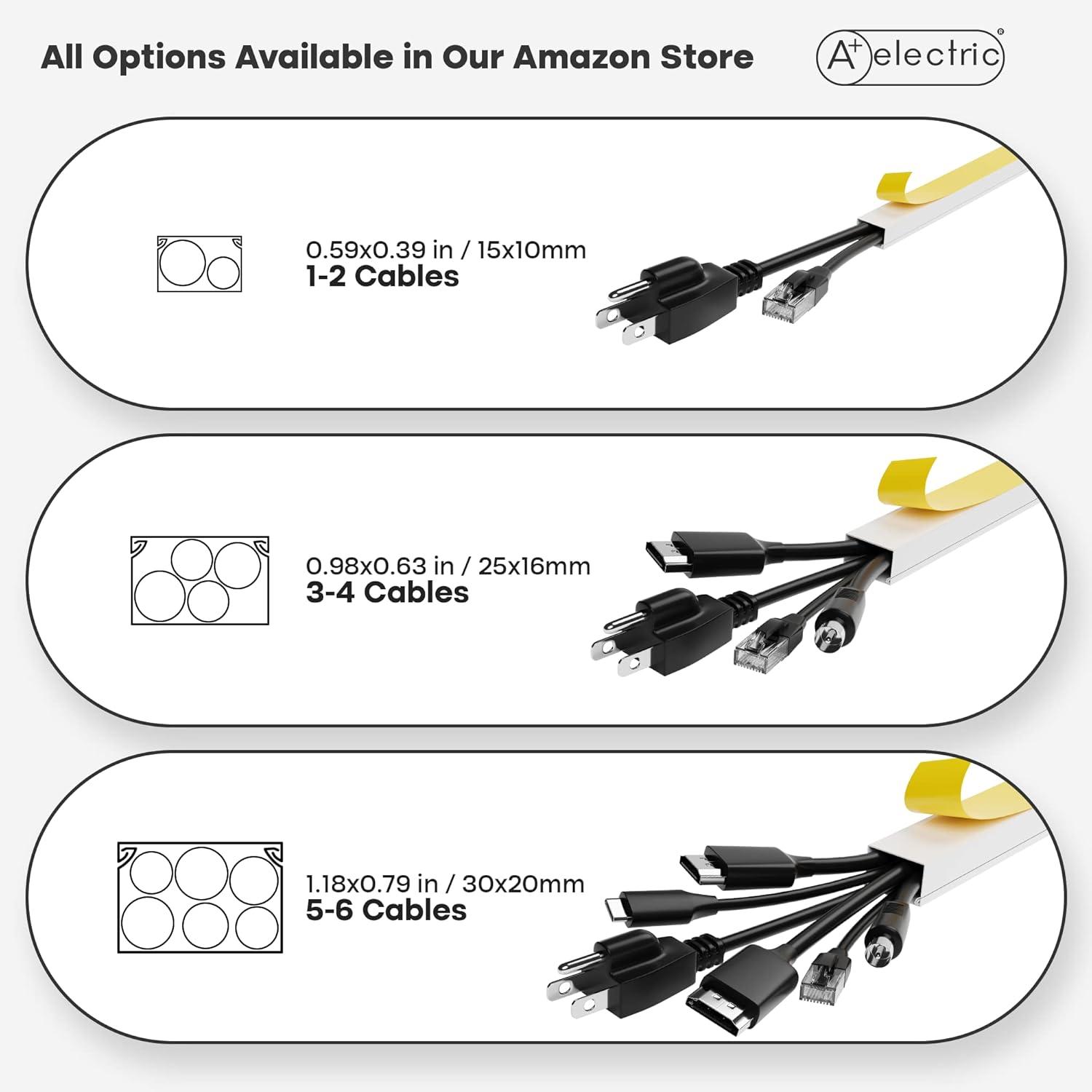 A+ Electric White Plastic Cord Cover Wall - 104" w/8 Pcs Conn. - Cable Raceway for 1-2 Cables