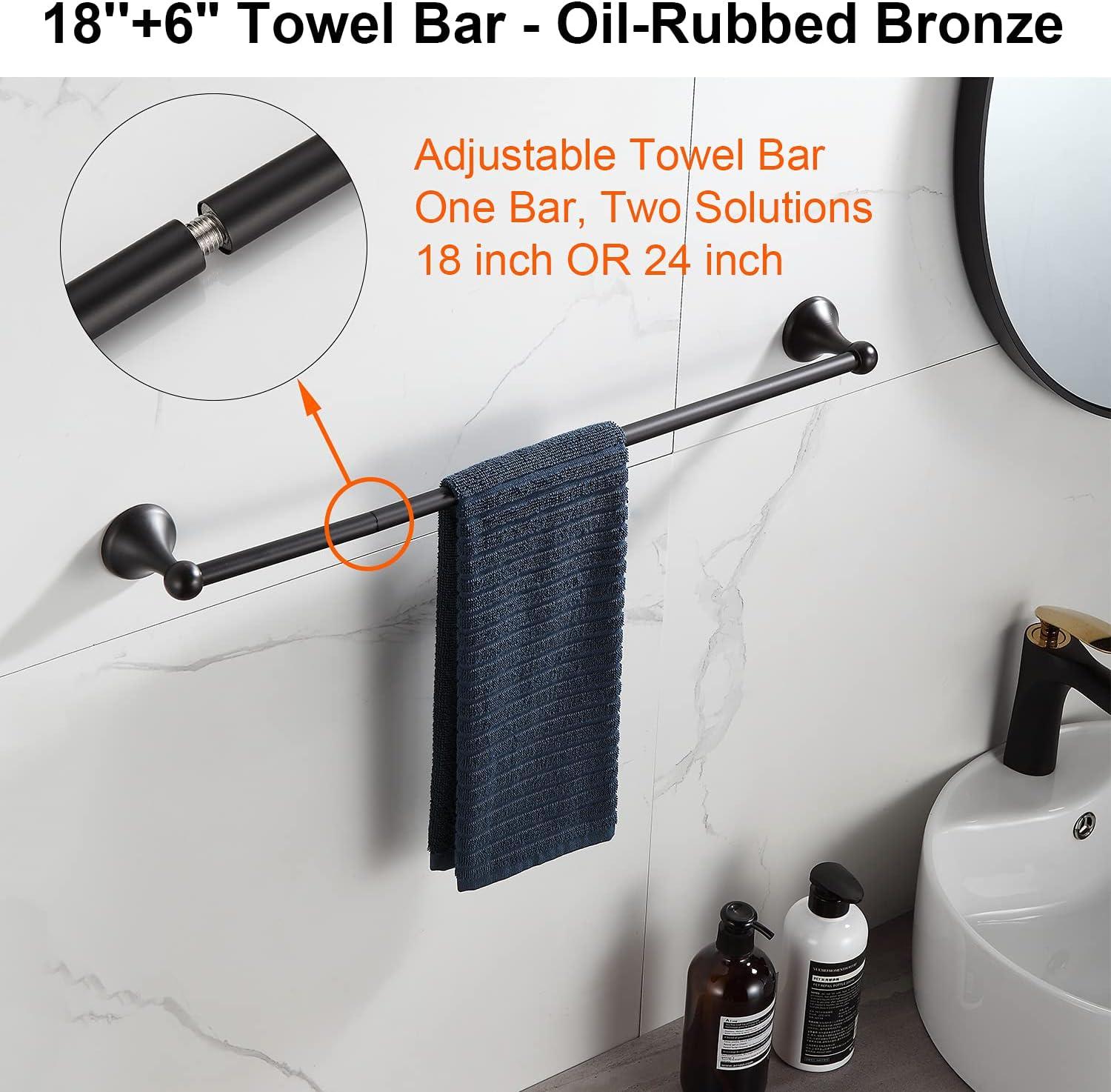 Oil-Rubbed Bronze 8-Piece Bathroom Hardware Set with Adjustable Towel Bars