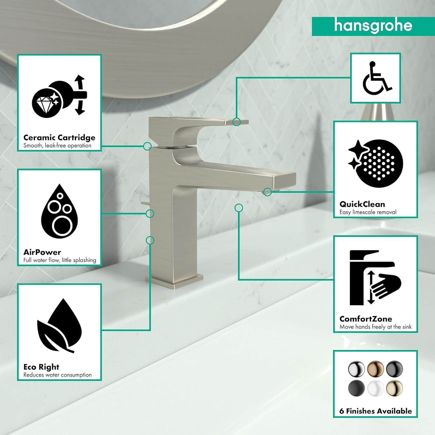 Hansgrohe Metropol Single-Hole Faucet 110 with Lever Handle and Drain Assembly, 1.2 GPM