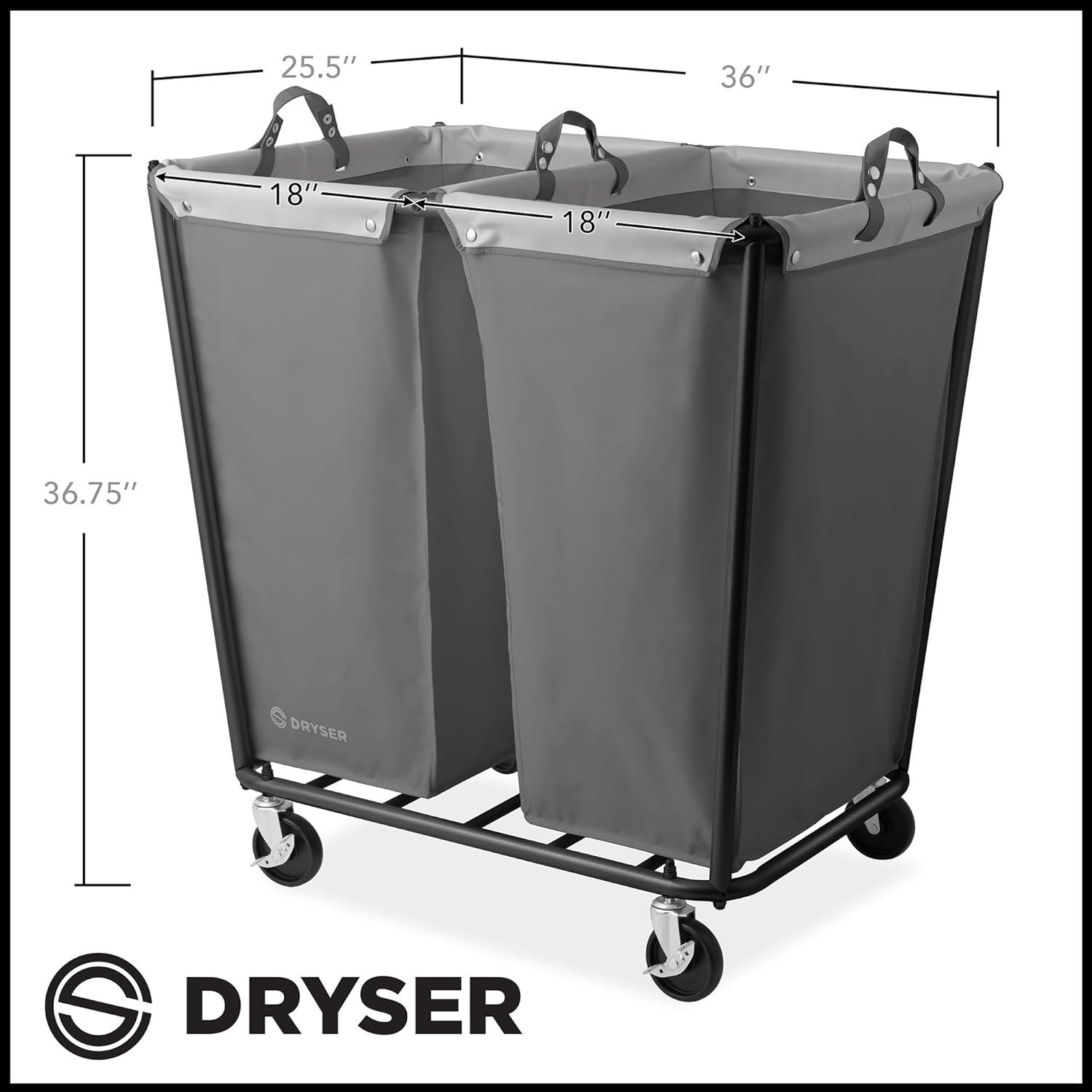 Gray Heavy-Duty Steel Frame Rolling Laundry Hamper with Dual Canvas Bins