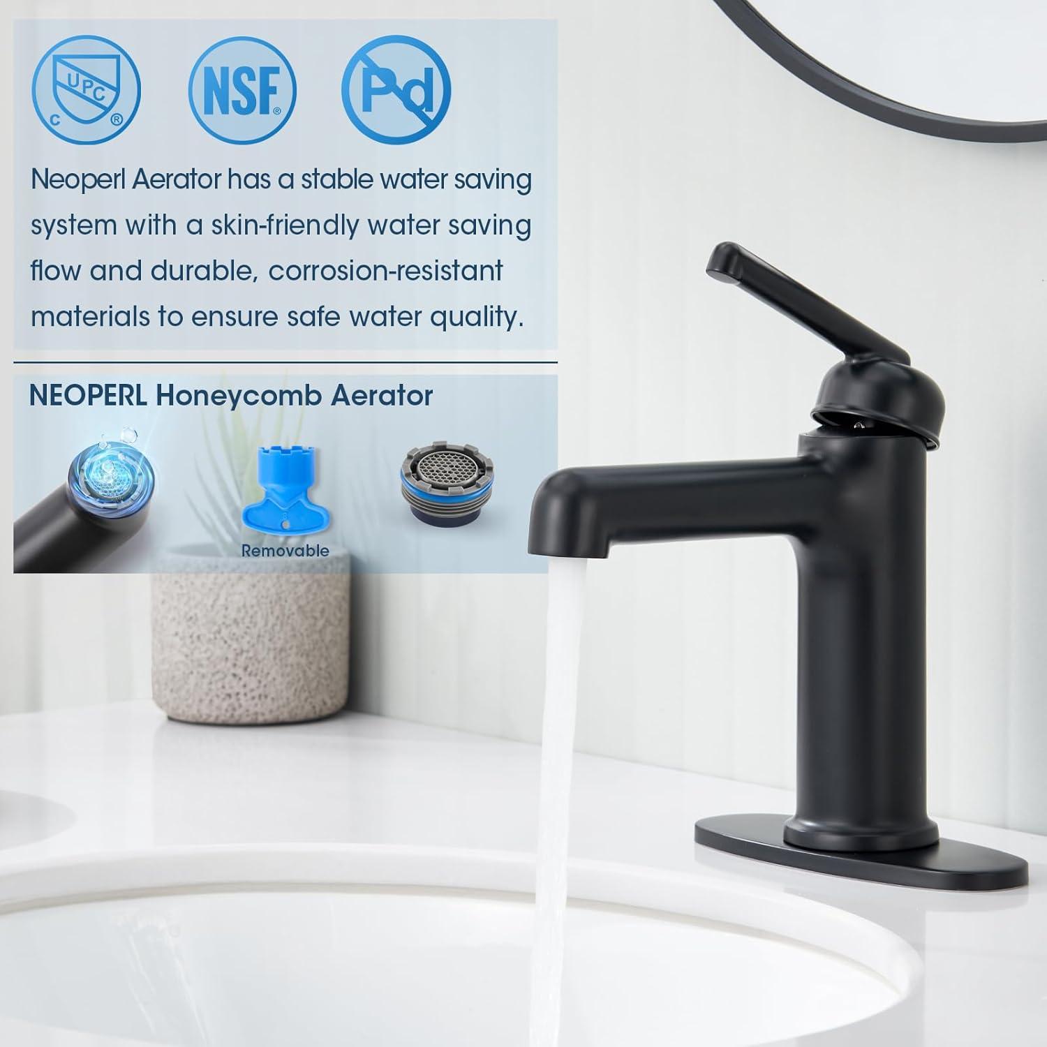 Bathroom faucet single hole with pop-up drain for 1-hole or 3-hole installation