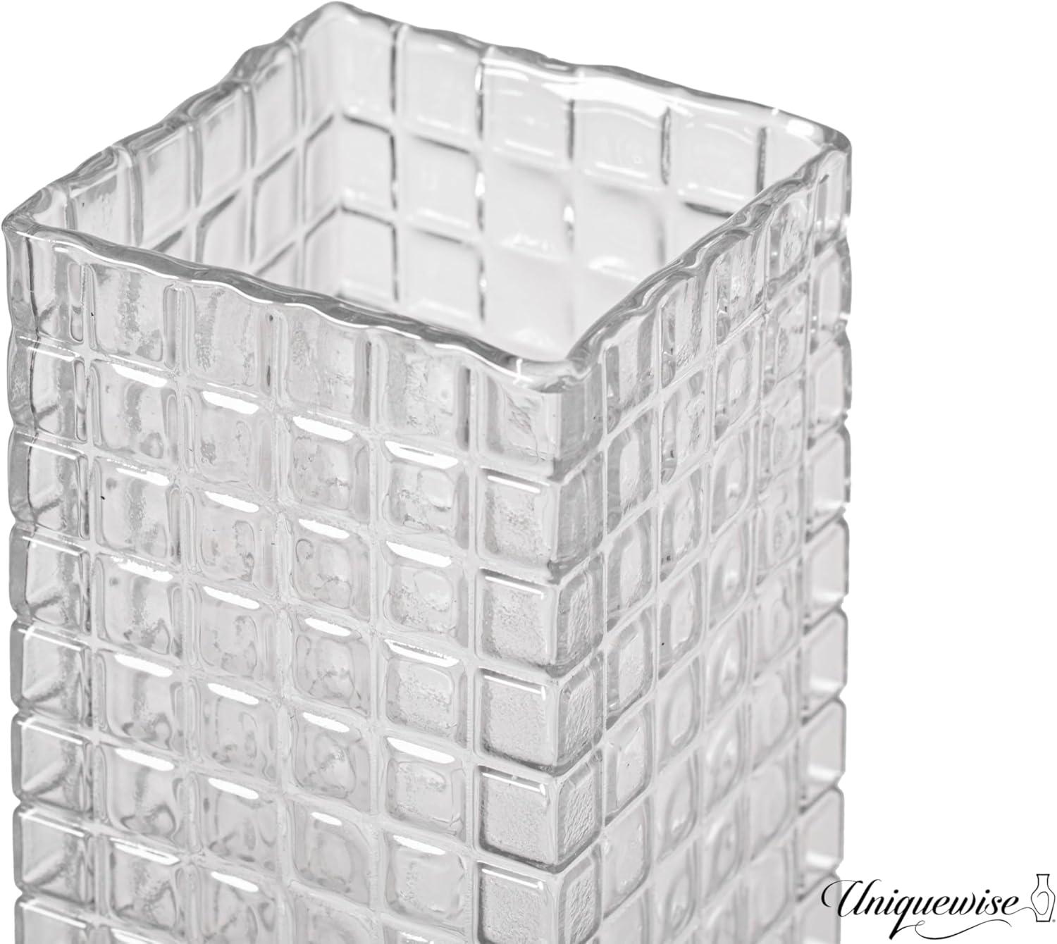 Uniquewise Large Square Frosted Clear Glass Table Vase - A Timeless Centerpiece for Dining Tables, Living Rooms, Bedrooms, Hotel Reception Areas