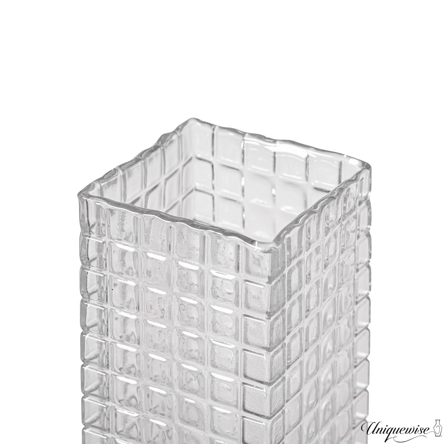 Uniquewise Large Square Frosted Clear Glass Table Vase - A Timeless Centerpiece for Dining Tables, Living Rooms, Bedrooms, Hotel Reception Areas