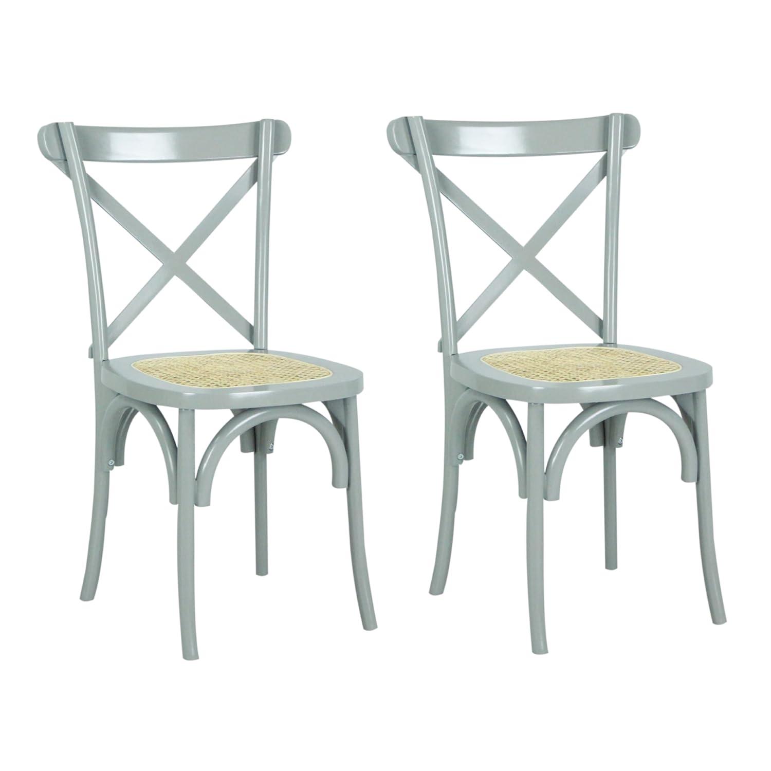 Cassis Classic Traditional X-Back Wood Rattan Dining Chair, Gray/Natural (Set of 2) - JONATHAN Y