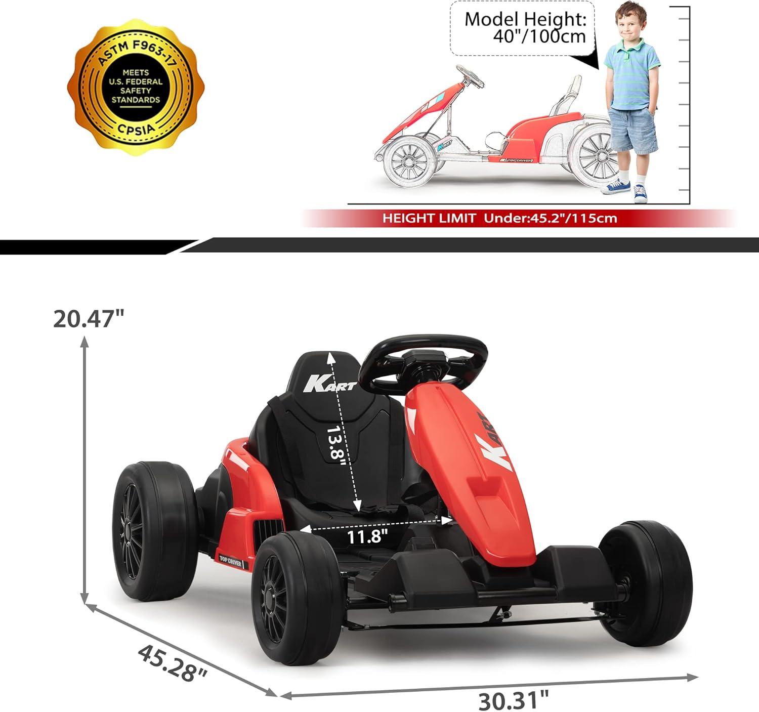 24V Red Electric Drifting Go-Kart with Safety Gear