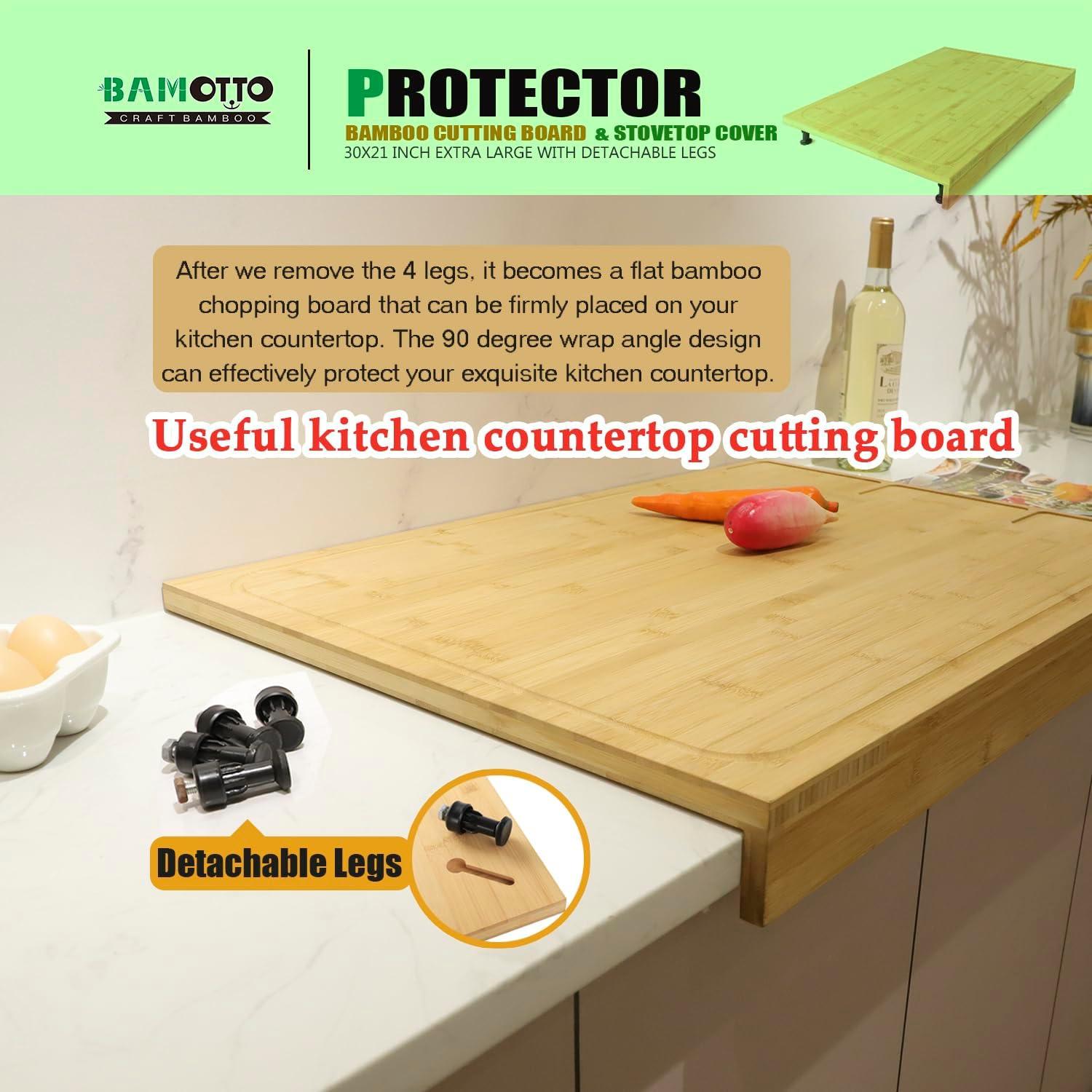 Extra Large Bamboo Cutting Board with Juice Groove and Detachable Legs