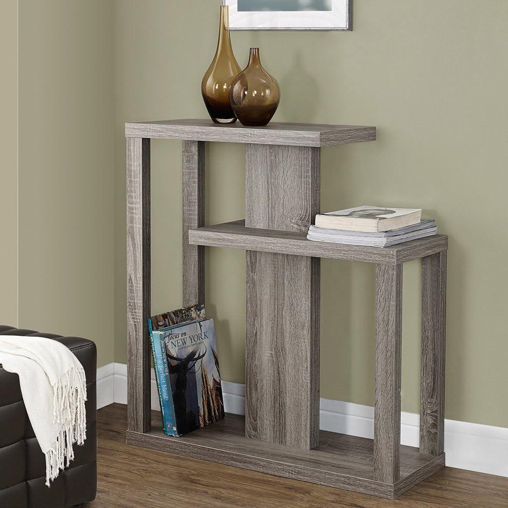 Contemporary Gray Wood 3-Tier Rectangular Console Table with Storage