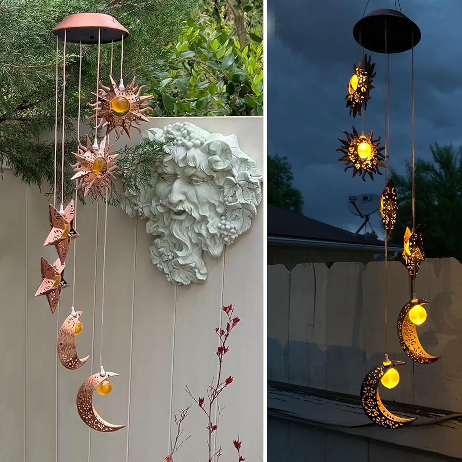 Solar Powered Sun Moon Star Waterproof LED Wind Chimes