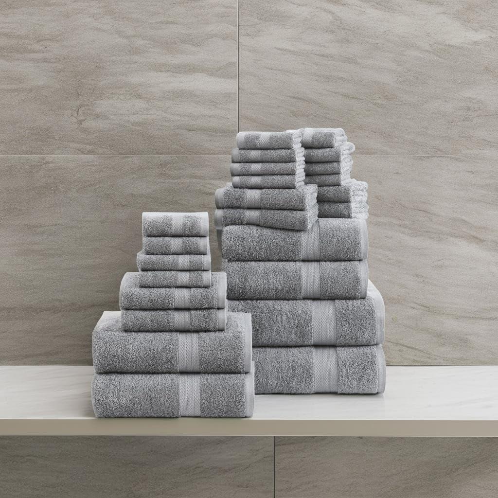 Oversized Space Grey Cotton 24-Piece Towel Set