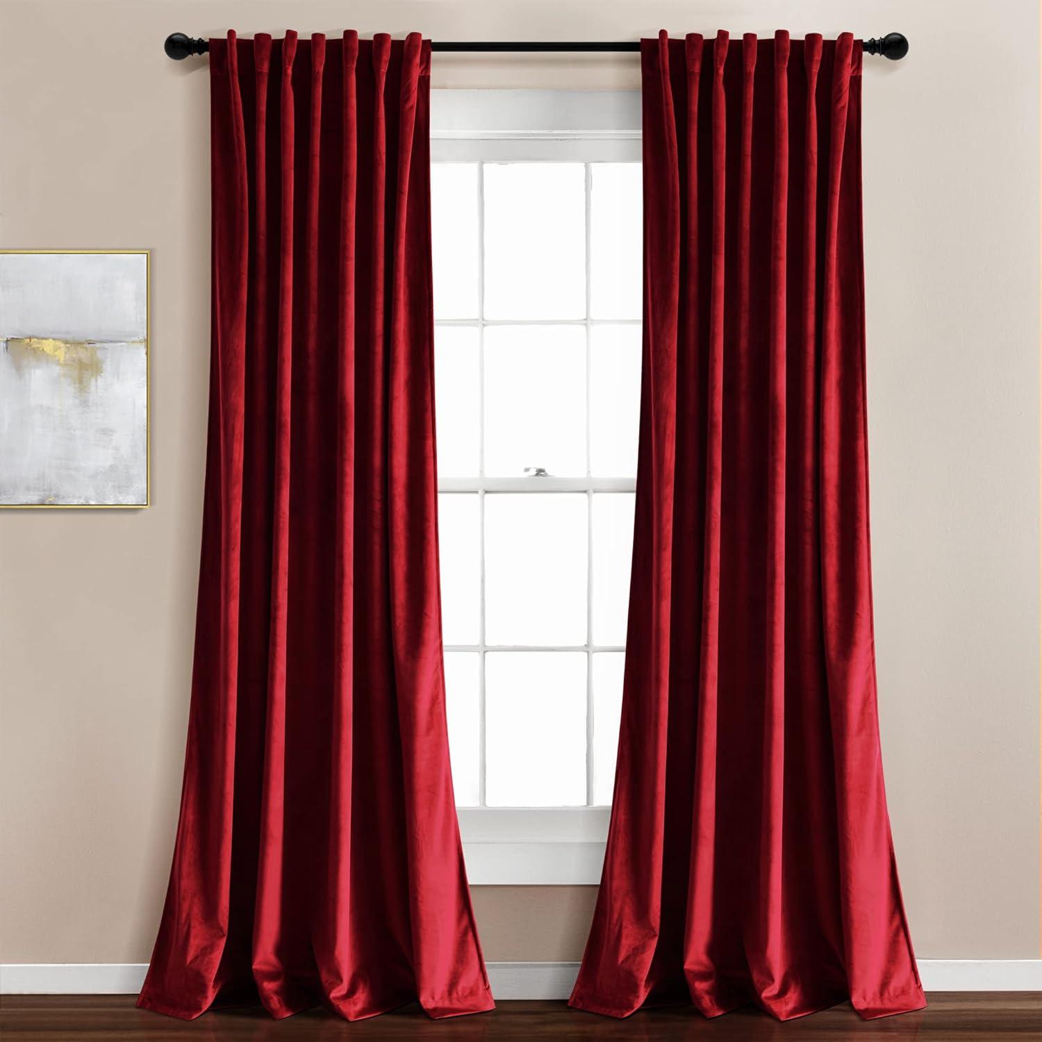 Red Velvet Blackout Pleated Curtain Panel Pair