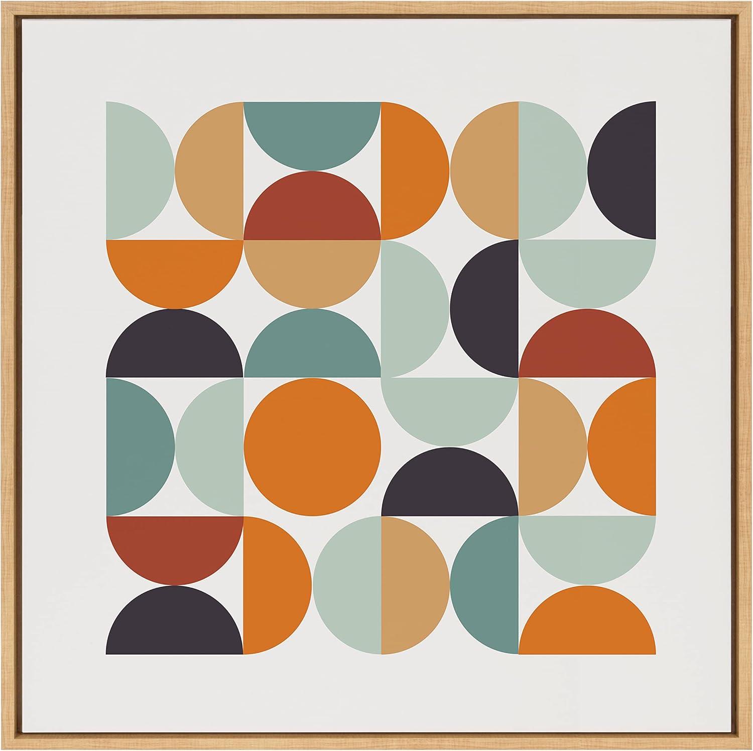 Retro Geometric Abstract Canvas Print with Natural Frame, 30x30