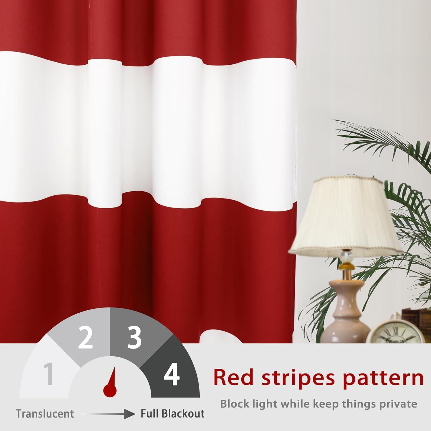 Driftaway Mia Stripe Room Darkening Grommet Unlined Window Curtains, Set Of Two Panels, Each 52"X63" (Red)