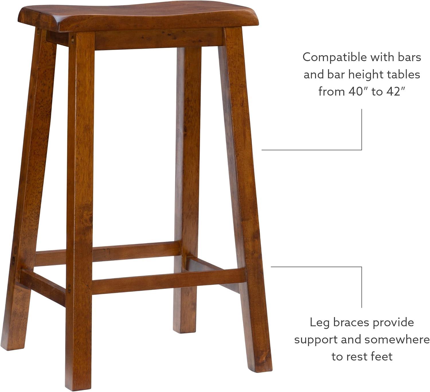 Linon Beamon 29" Sturdy Wood Backless Saddle Seat Bar Stool in Honey Brown
