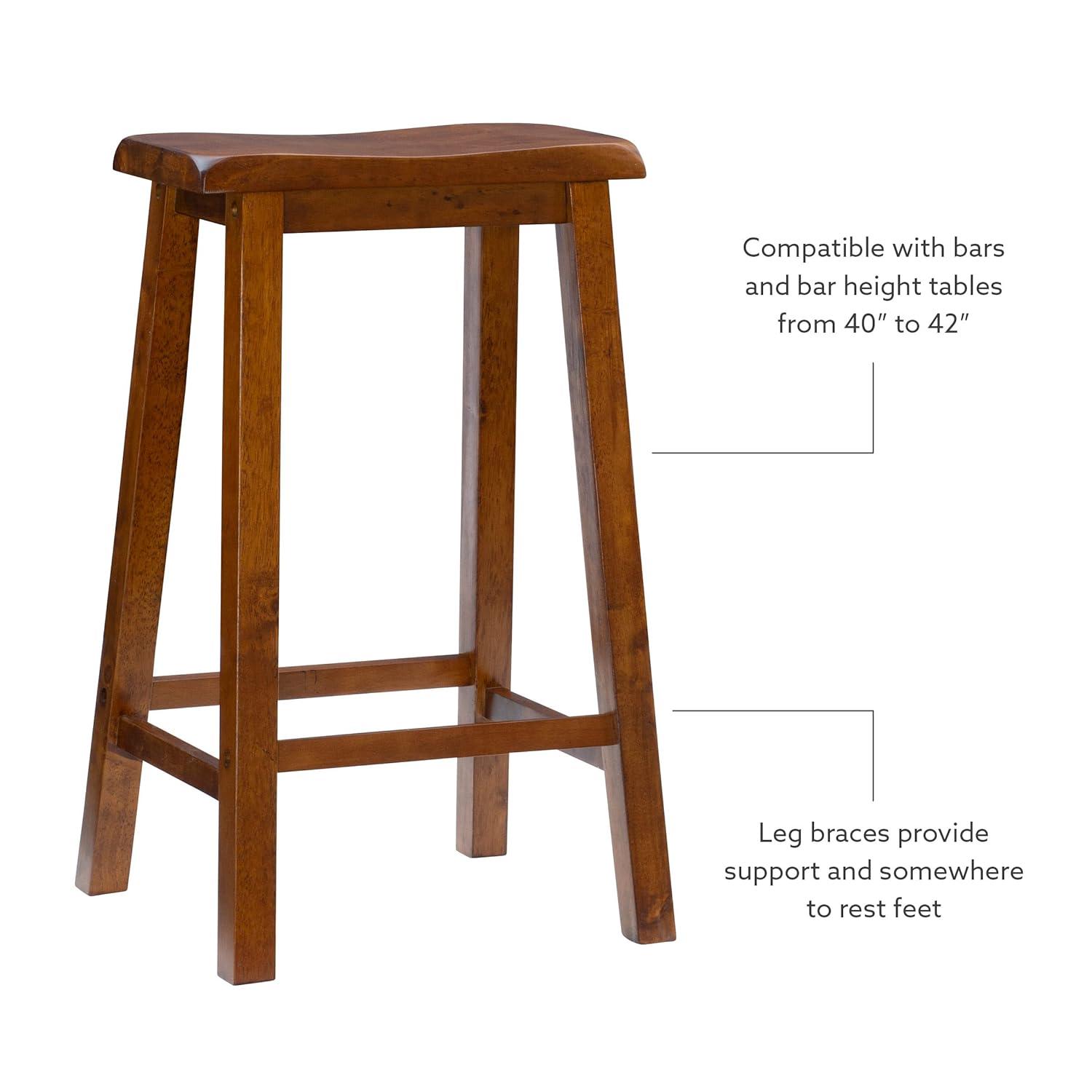 Linon Beamon 29" Sturdy Wood Backless Saddle Seat Bar Stool in Honey Brown