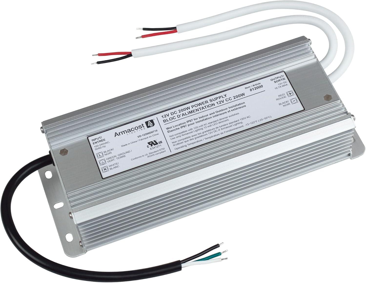 Silver 200W 12V DC Indoor/Outdoor LED Driver