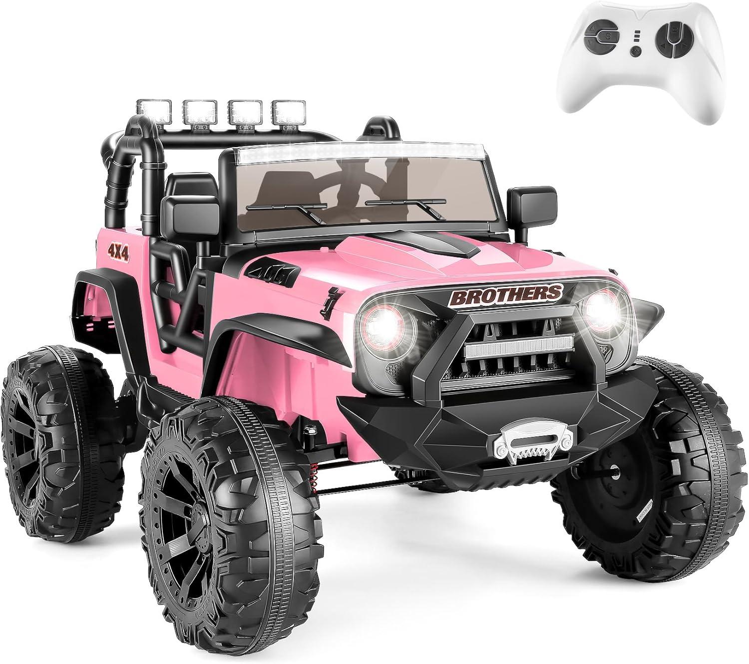 Hikiddo 24V 9Ah Ride on Toy for Big Kids, 2-Seater Powered Ride-on Truck Car with Remote - Pink