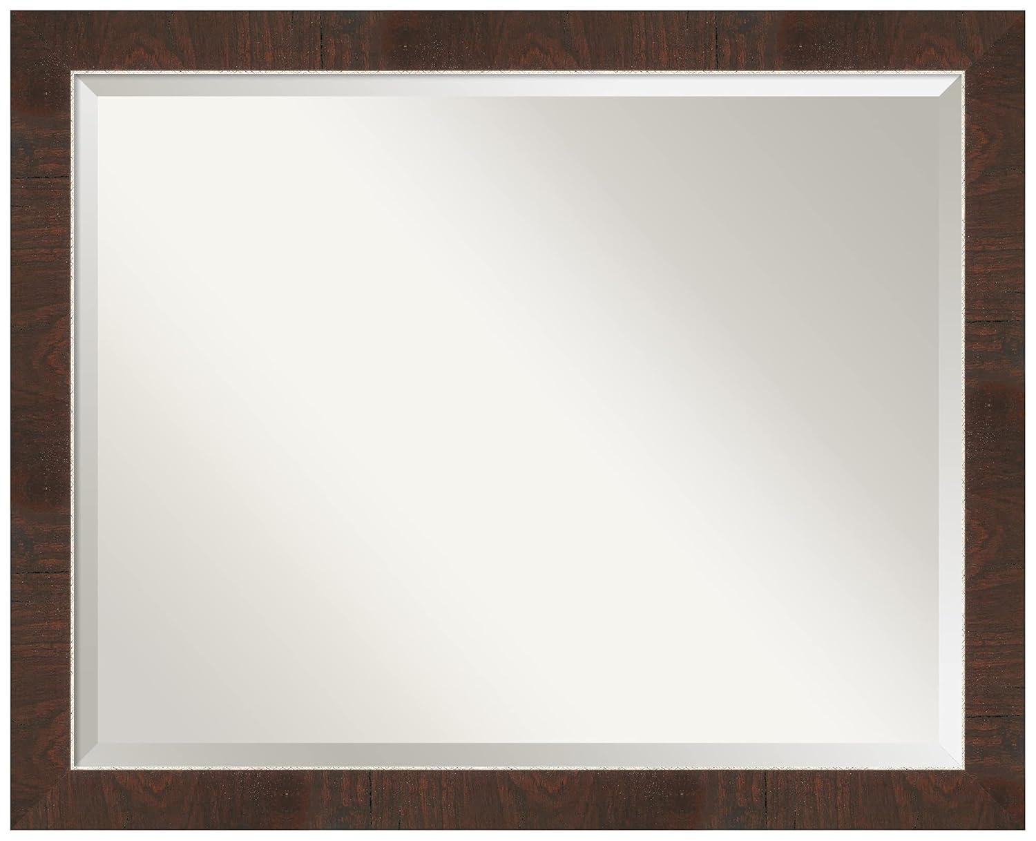 Amanti Art 32" x 26" Wildwood Framed Bathroom Vanity Wall Mirror Brown: Modern Rectangle, Beveled, Wall Mount, Polystyrene Frame