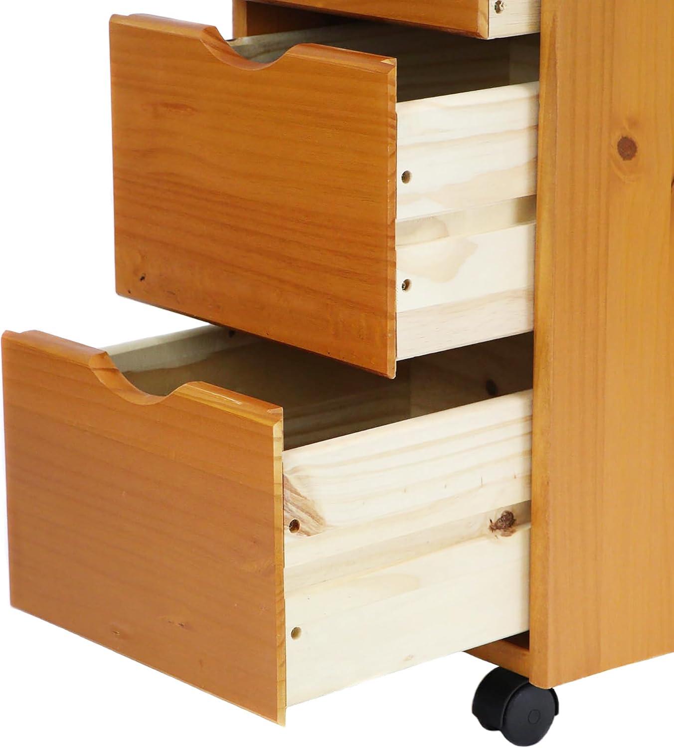 Adeptus Original Roll Cart, Solid Wood, 6+2 Drawer Narrow Roll Cart, Med Pine