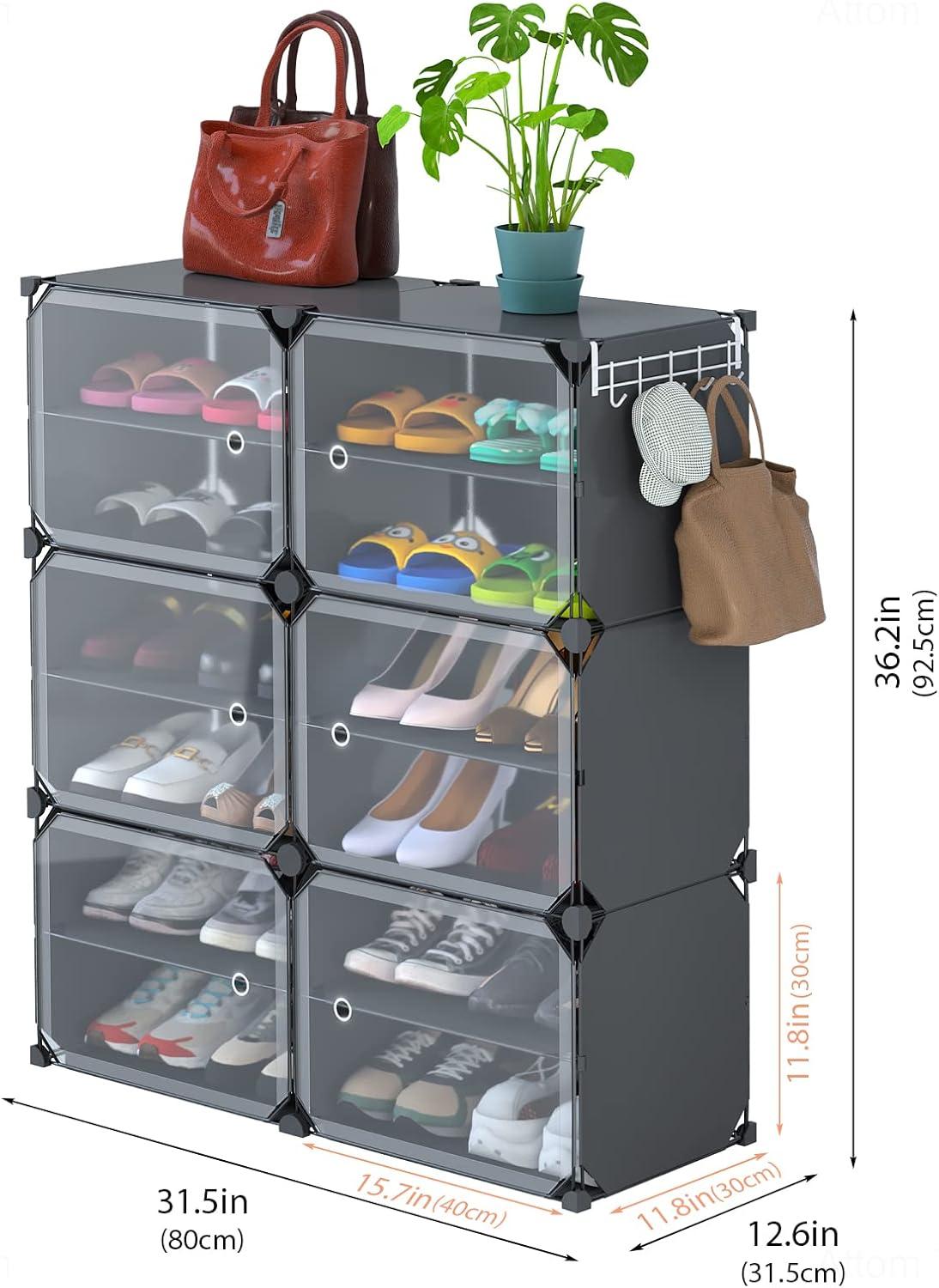 NiHome Shoe Rack Organizer Storage Bin Box - 24 Pairs Closet Shoe Storage with Doors- Stackable Plastic Shoe Storage Box - Free Standing Shoe Rack for Entryway Garage Bedroom