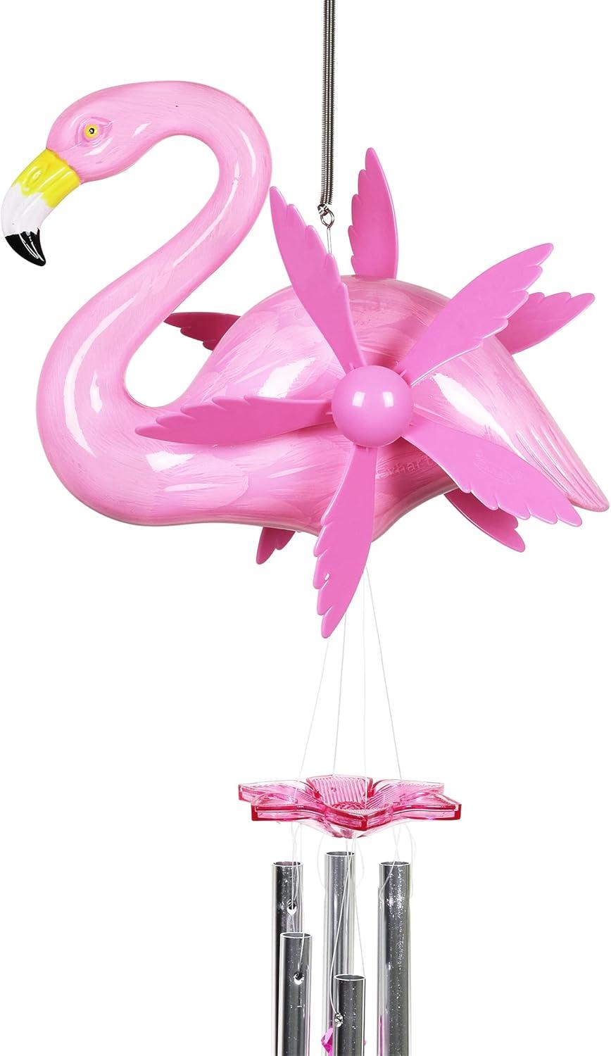 Exhart Large WindyWings Whirligig Flamingo Spinning Wind Chime, 11 by 24 Inch