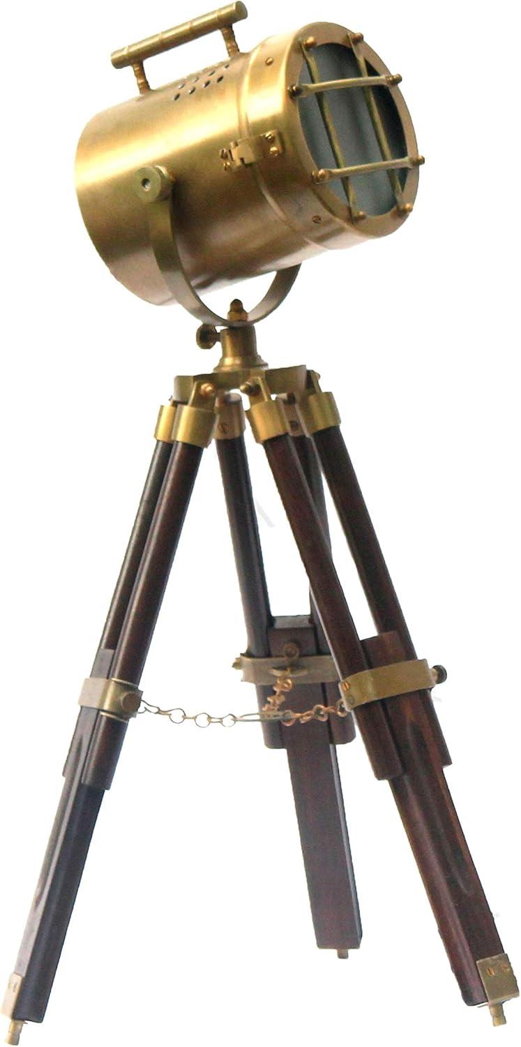 collectiblesBuy Vintage Model Searchlight Wood Antique Tripod Style Lamps LED Spotlights Desktop Home & Office Decor Brown-Brass