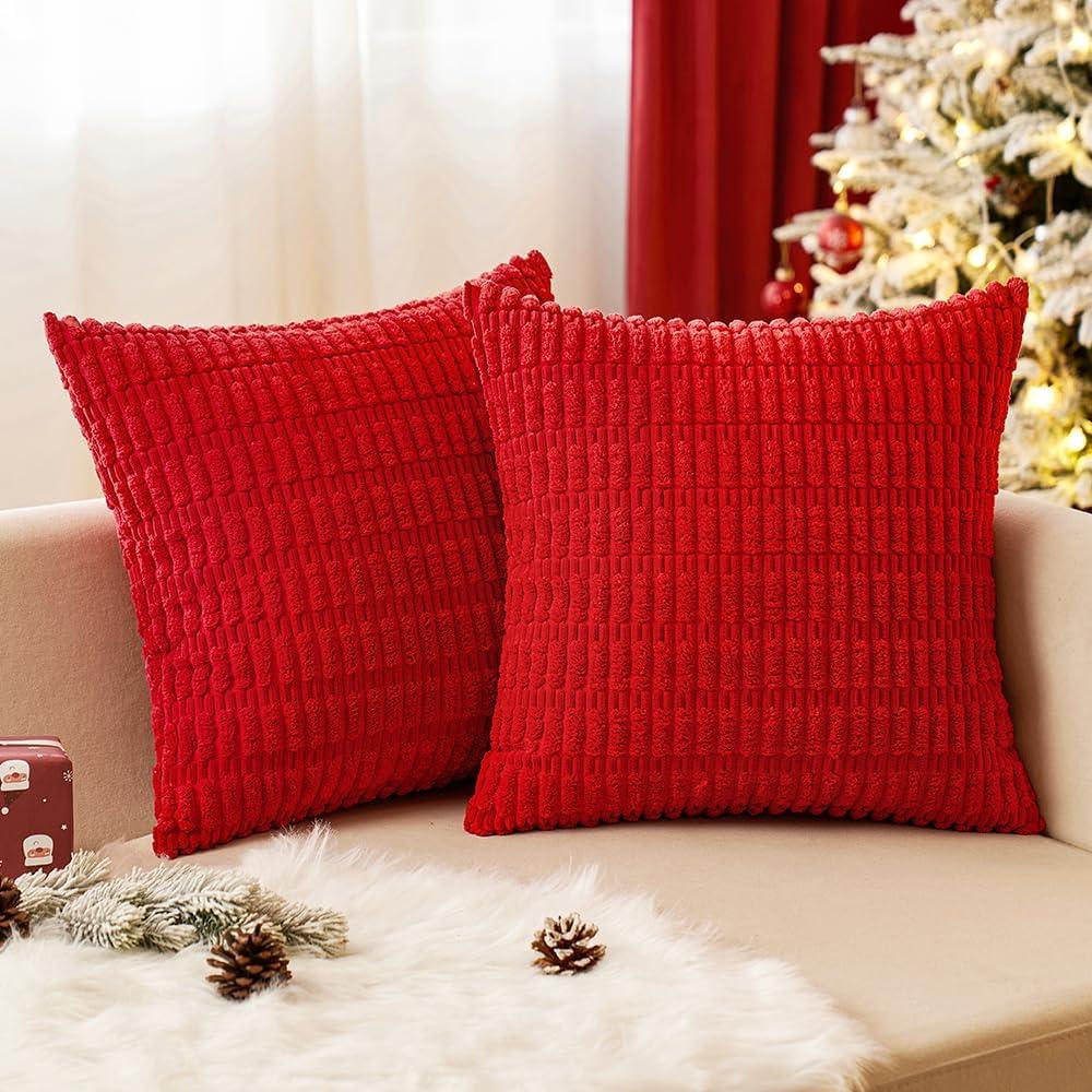 Red Corduroy 18x18 Inch Boho Pillow Covers, Set of 2