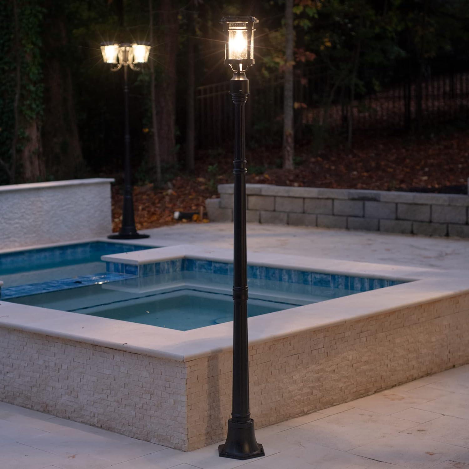 Eligia Black 1-Light 13" H Solar Powered Lantern Warm White Post Light with Pier and Wall