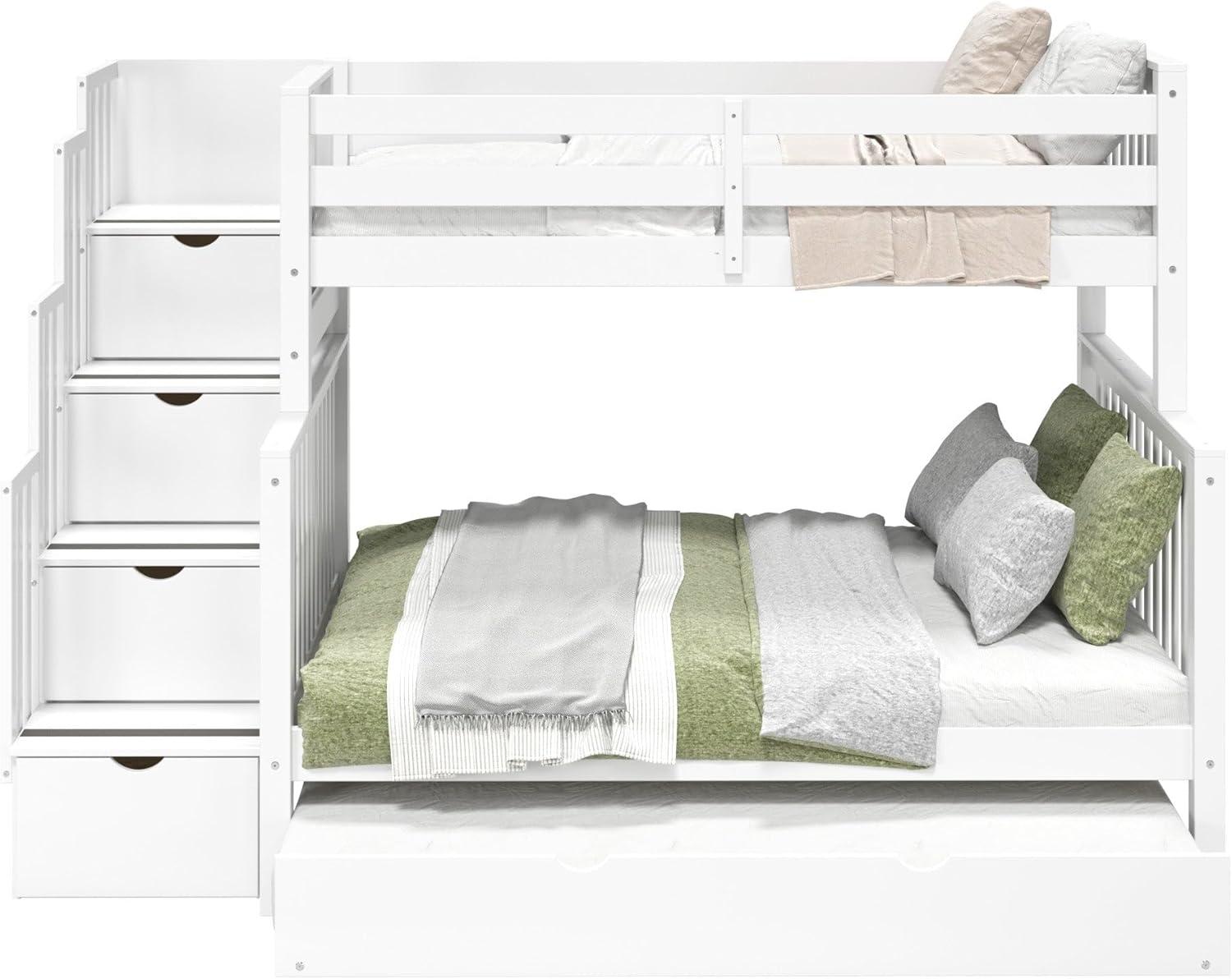 Bedz King - Literas con Escalera Doble con 4 Cajones en los Escalones y una Cama Nido Doble, Color Blanco