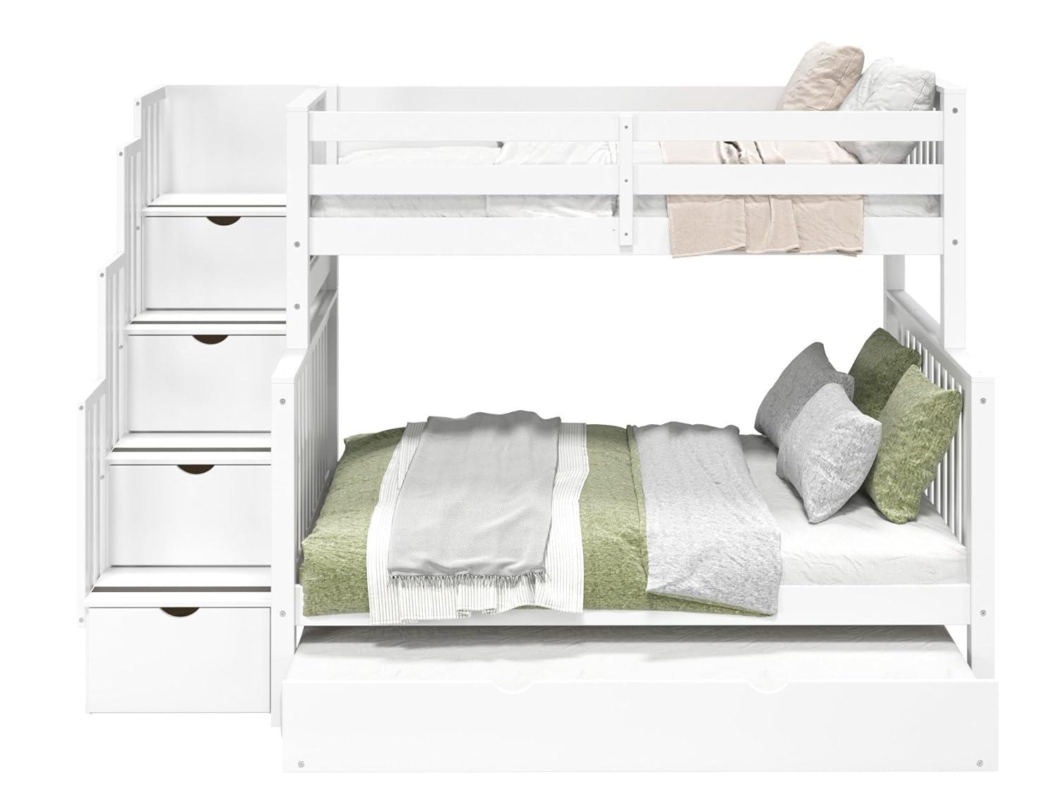 Bedz King - Literas con Escalera Doble con 4 Cajones en los Escalones y una Cama Nido Doble, Color Blanco