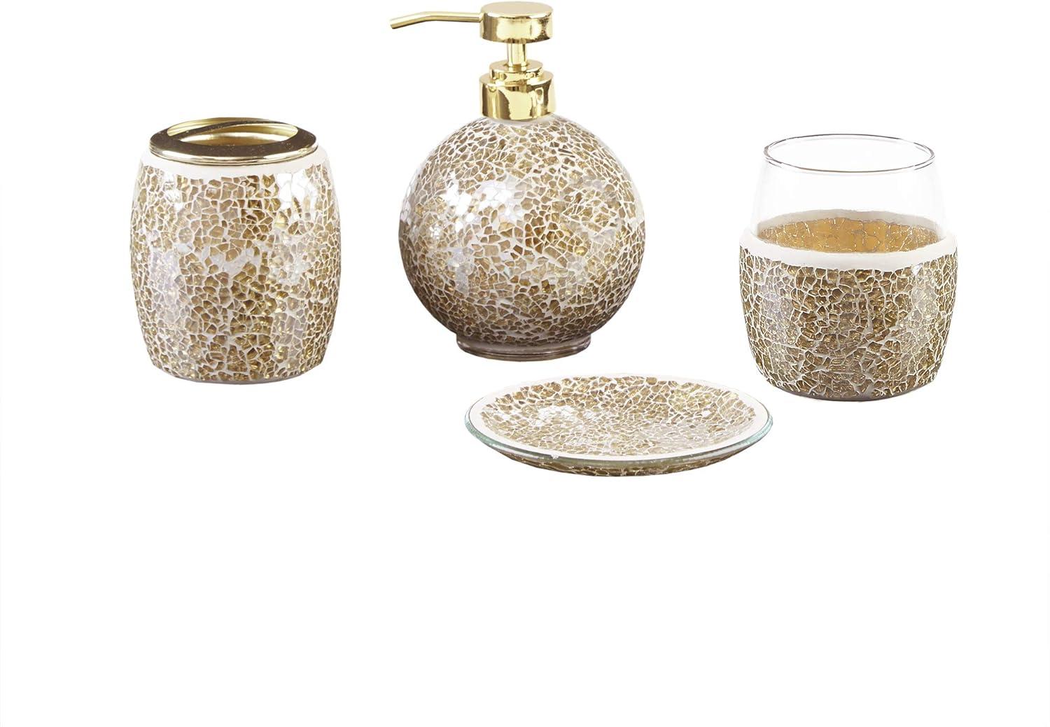 LIVN CO. 4-Piece Crackle Glass Bathroom Accessory Set