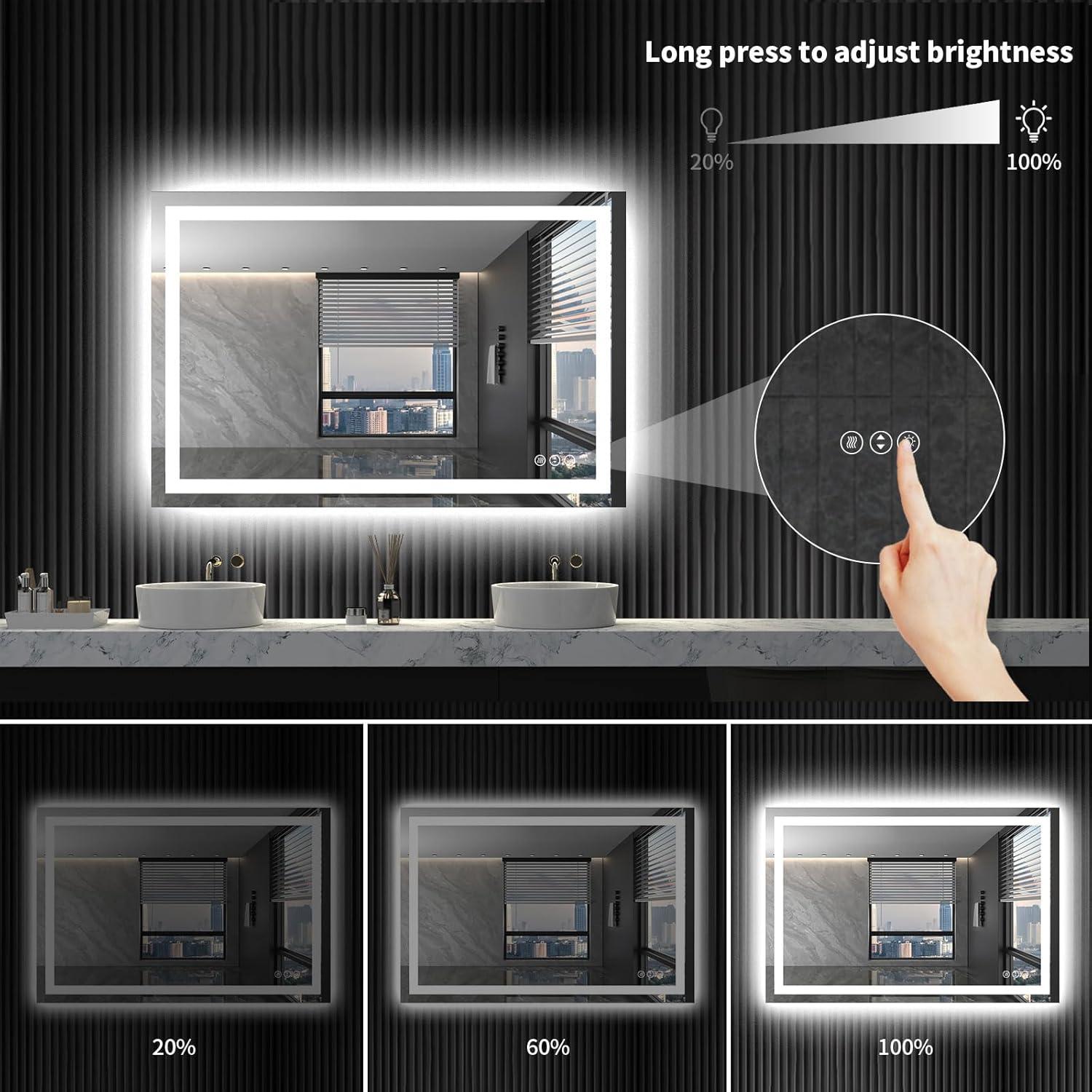 48x32 Frameless LED Bathroom Vanity Mirror with Anti-Fog and Dimmable Lights