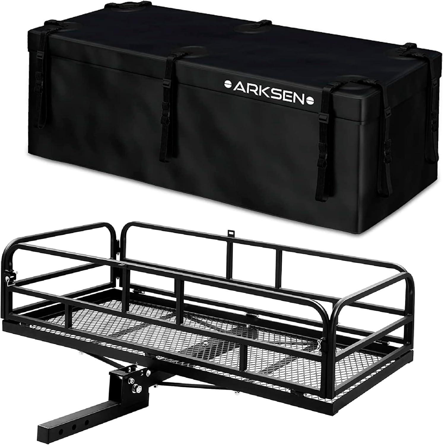 Arksen 60" Cargo Hauler Carrier Hitch Mounted Luggage Basket with Cargo Bag Combo