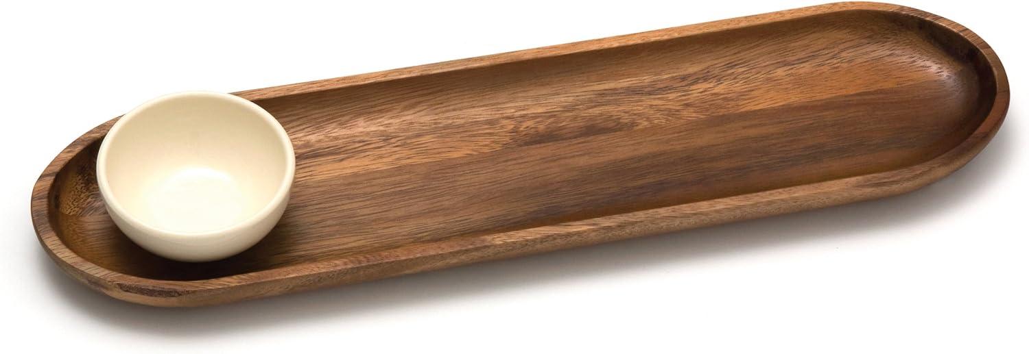 Acacia Wood Bread Board with Ceramic Bowl