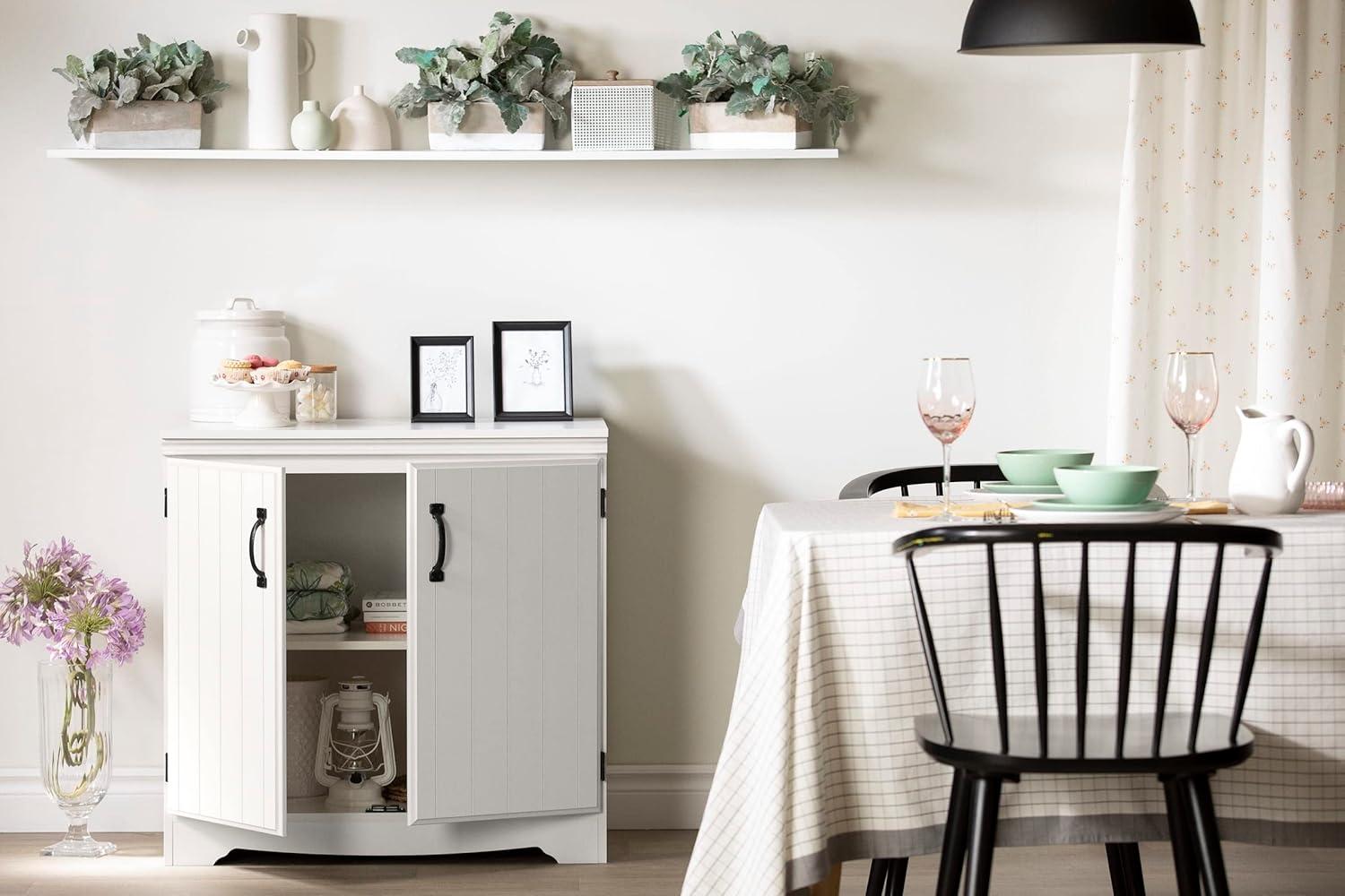 Pure White Farmhouse 2-Door Storage Cabinet with Adjustable Shelves