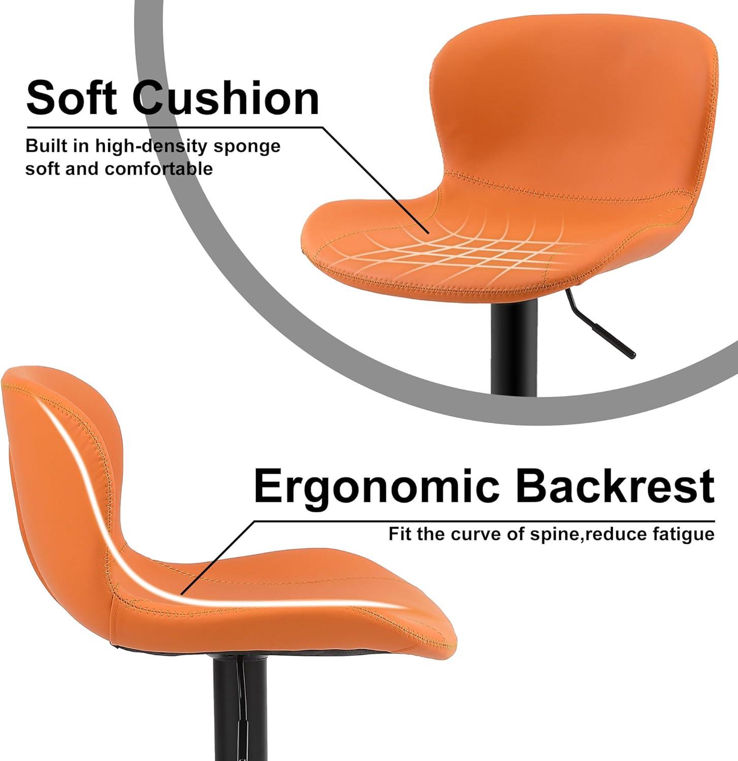 Orange Adjustable Swivel Metal and Leather Bar Stools Set