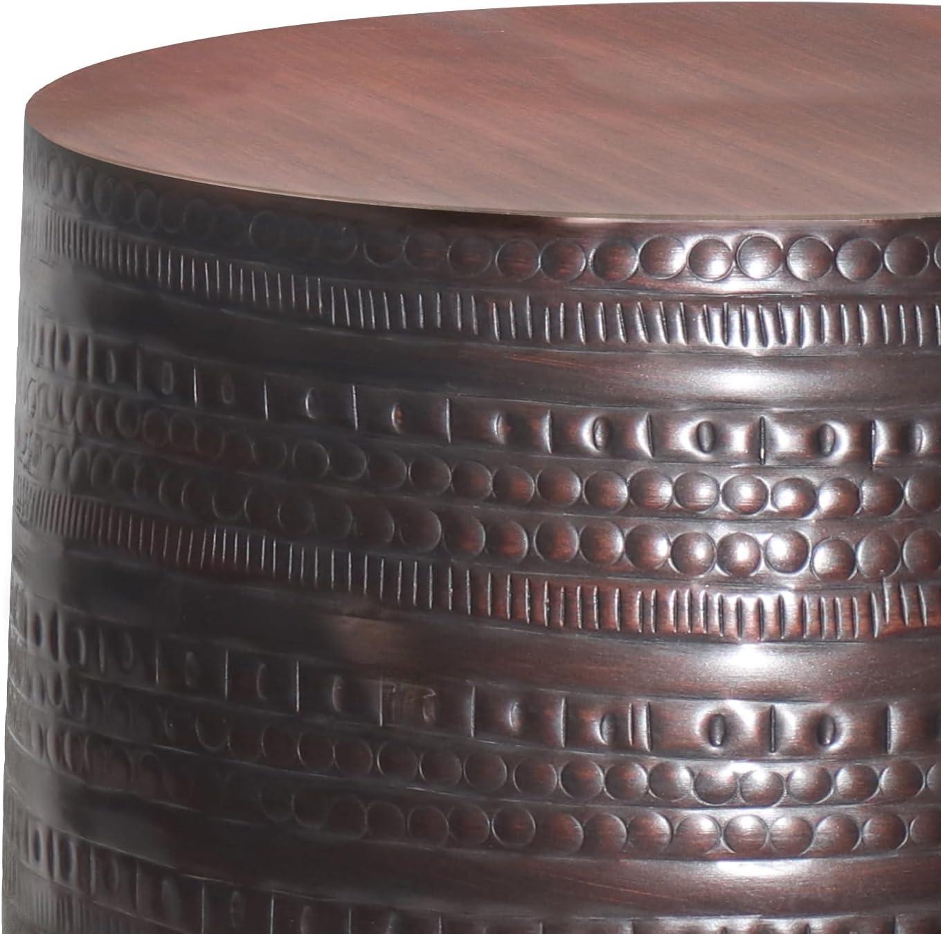 Simpli Home 15"W Metal Boho End Table with Drum Design and Textured Finish, Assembled