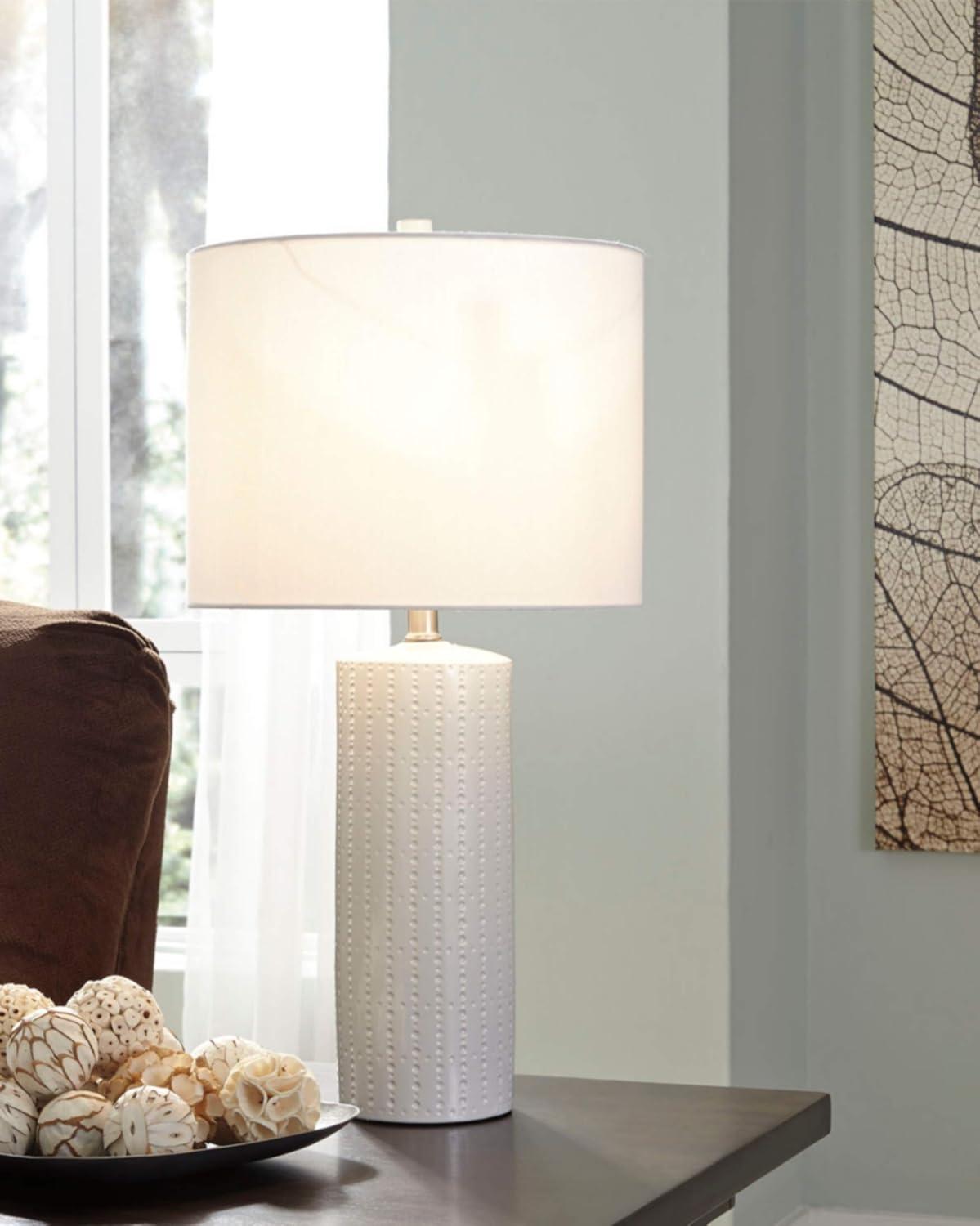 Set of 2 Steuben Ceramic Table Lamps White - Signature Design by Ashley: Textured Base, UL Listed, Modern Decor