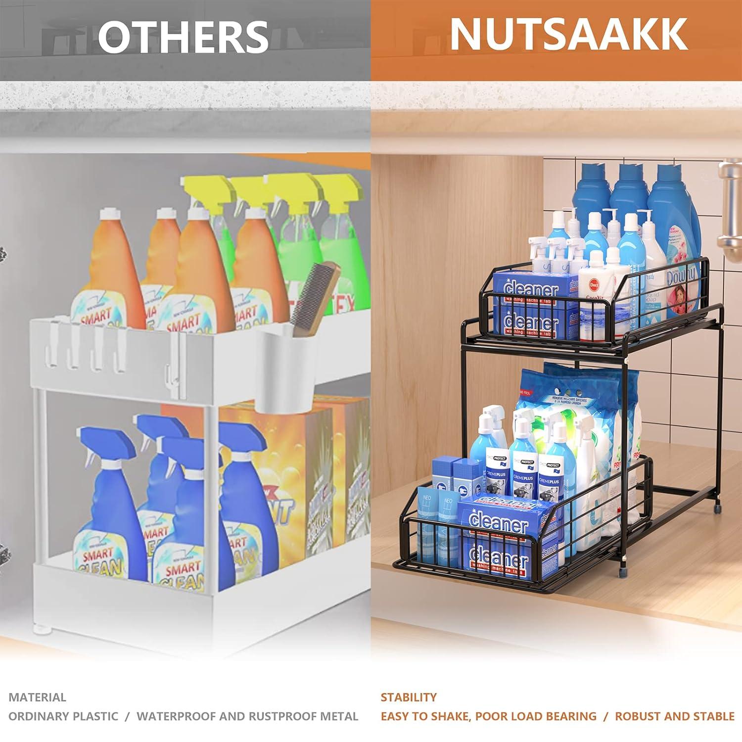 Rebrilliant Under Sink Organizer, 2 Tier Under Sink Organizers And Storage, Metal Slide Out Pull Out Cabinet Organizer ,2 Pack Sliding Drawer Organizer For Kitchen Bathroom Pantry